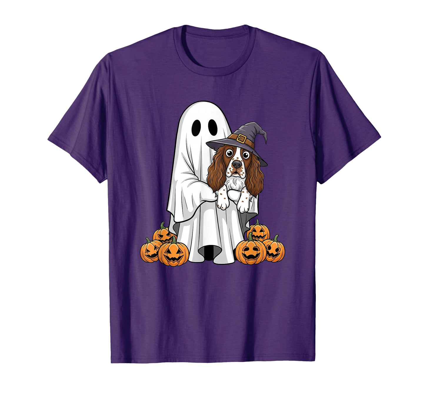 Ghost English Springer Spaniel Pumpkin Halloween Mens Womens T-Shirt