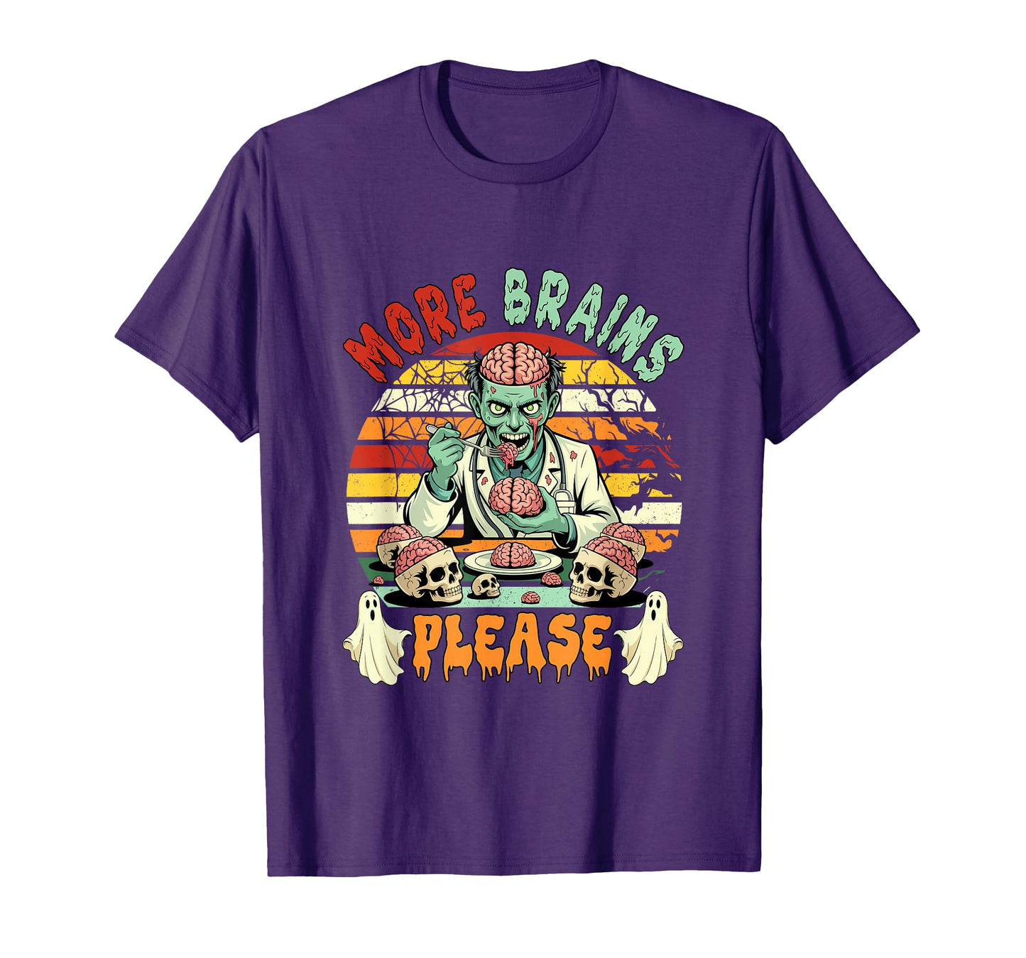 Vintage Brains Funny Joke More Halloween Zombie Costume Man T-Shirt