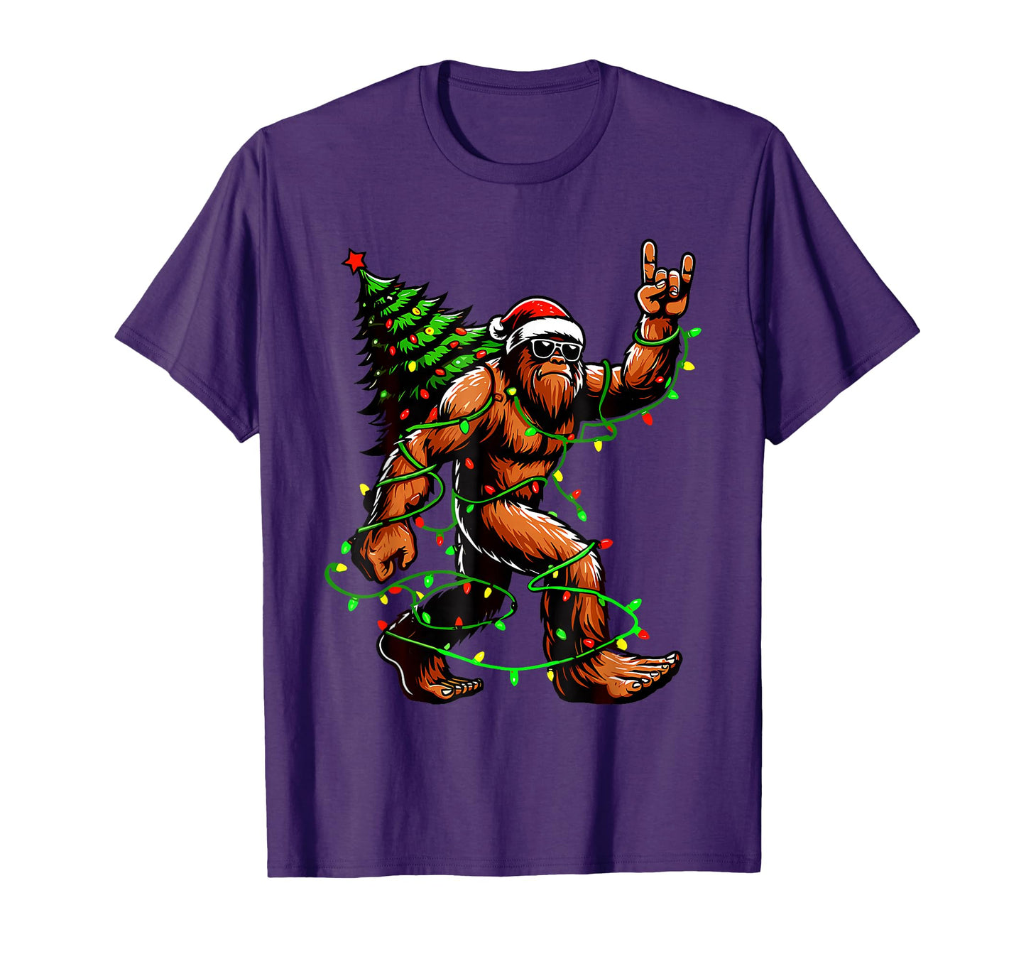 Bigfoot Santa Christmas Tree Lights Funny Xmas Sasquatch T-Shirt