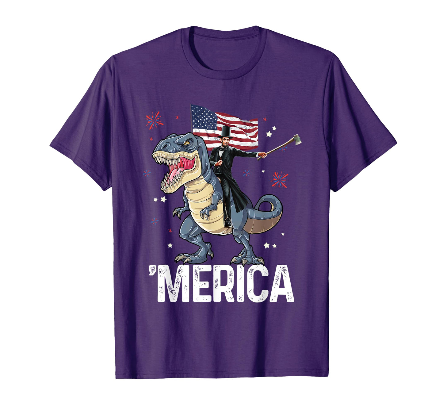 American President Lincoln T-Rex Dinosaur Flag Patriotic T-Shirt