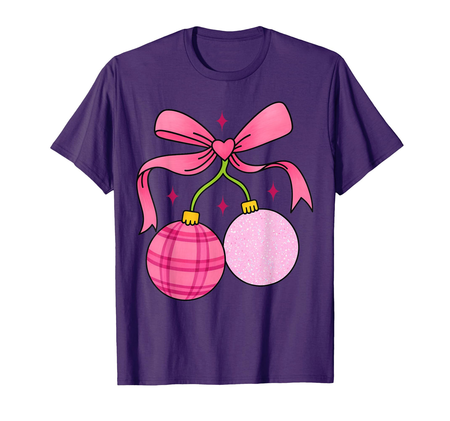 Cute Christmas Girls Tree Women Bow Cherry Holiday Santa T-Shirt