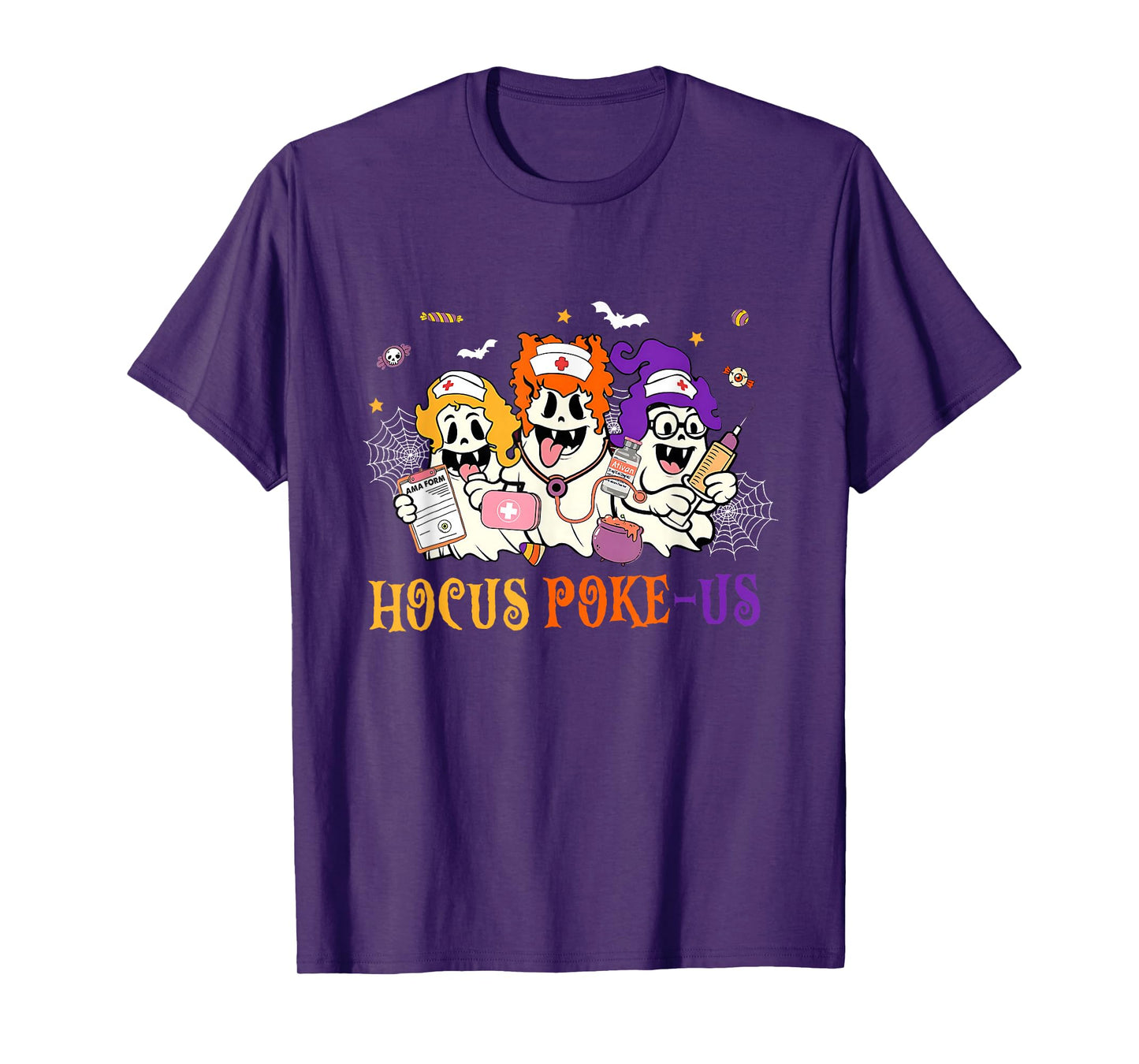 Retro Funny Hocus Poke Us Spooky Nurse Halloween Ghost T-Shirt