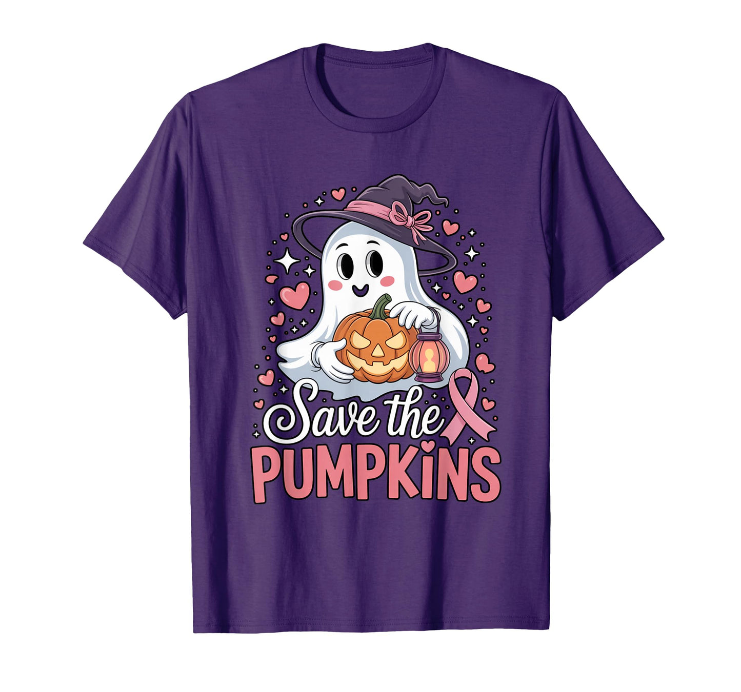 Save The Pumpkins Pink Ribbon Halloween Ghost Breast Cancer T-Shirt