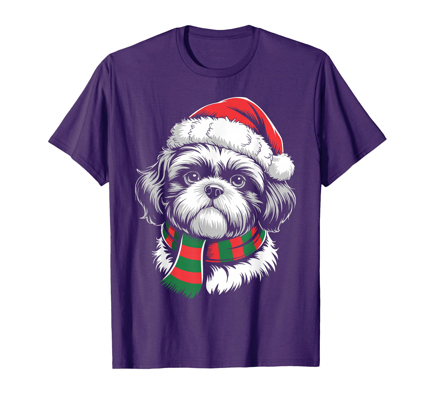 Shih Tzu Dog Xmas Santa Hat Scarf Christmas Costume T-Shirt