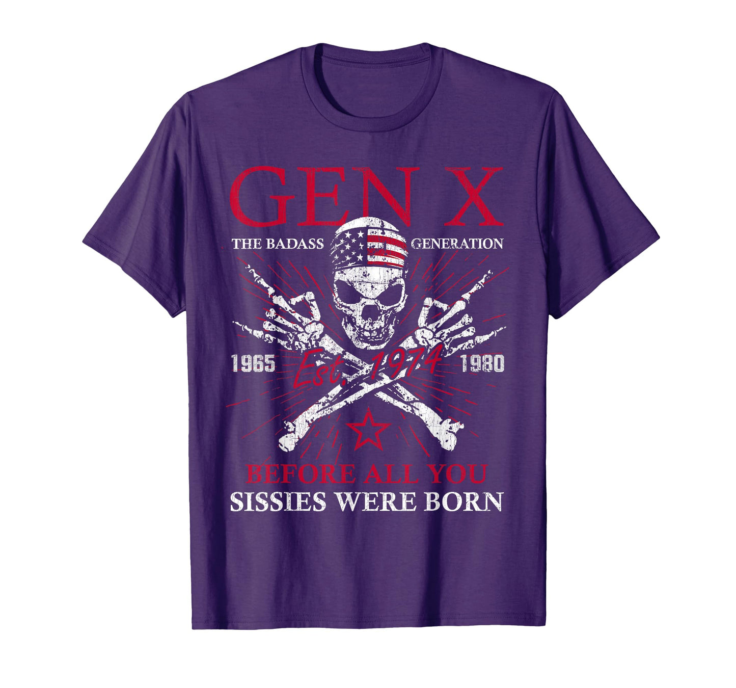 Vintage Gen X Est 1974 The Badass Generation Skull Skeleton T-Shirt