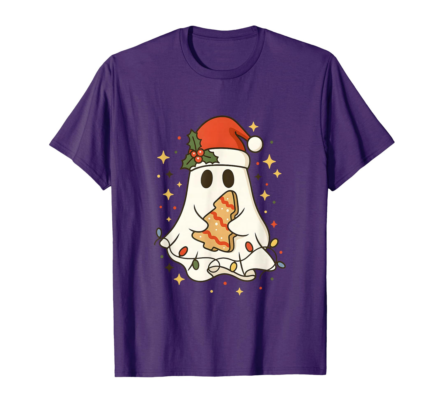 Cute Christmas Ghost with Santa Hat and Cookie T-Shirt