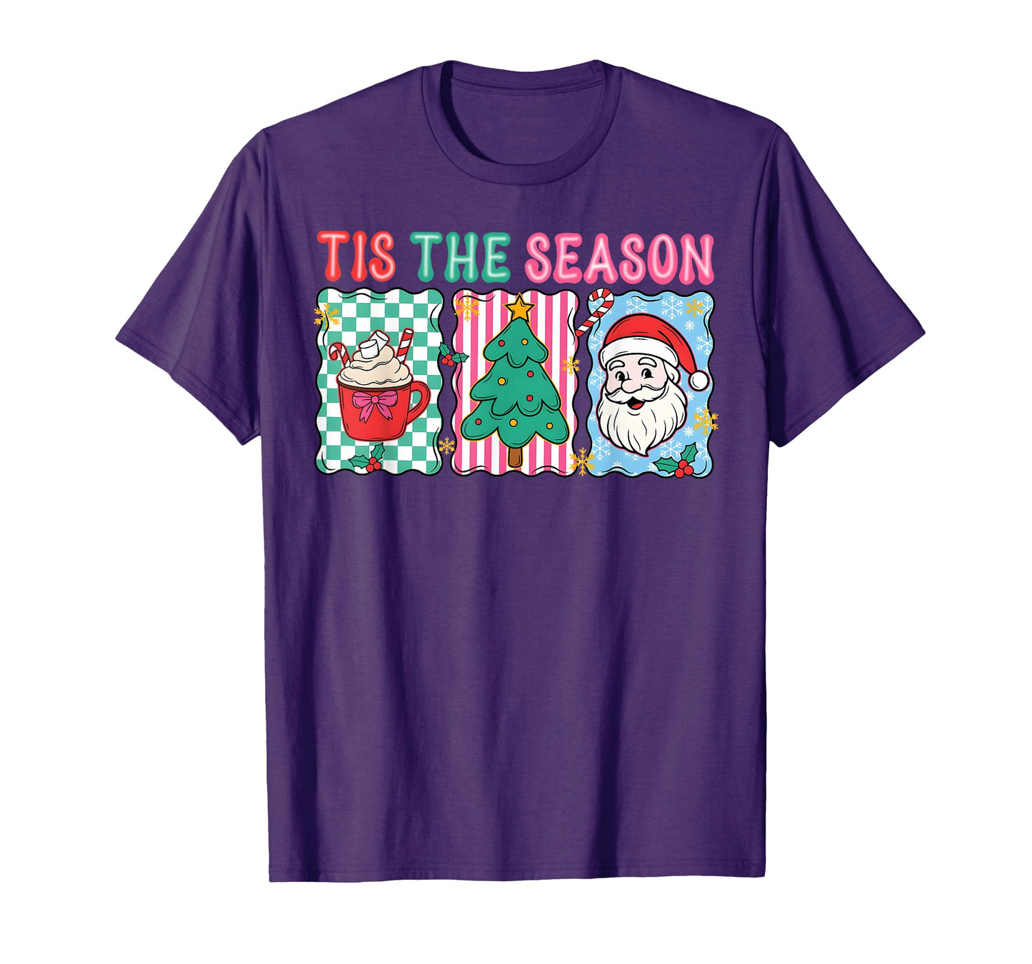 Preppy Hot Cocoa Santa Claus Christmas Tree Tis' The Season T-Shirt