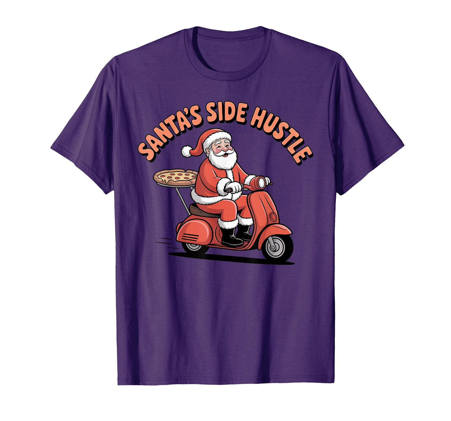 Santa’s Side Hustle - Santa Delivering Pizza on Scooter T-Shirt