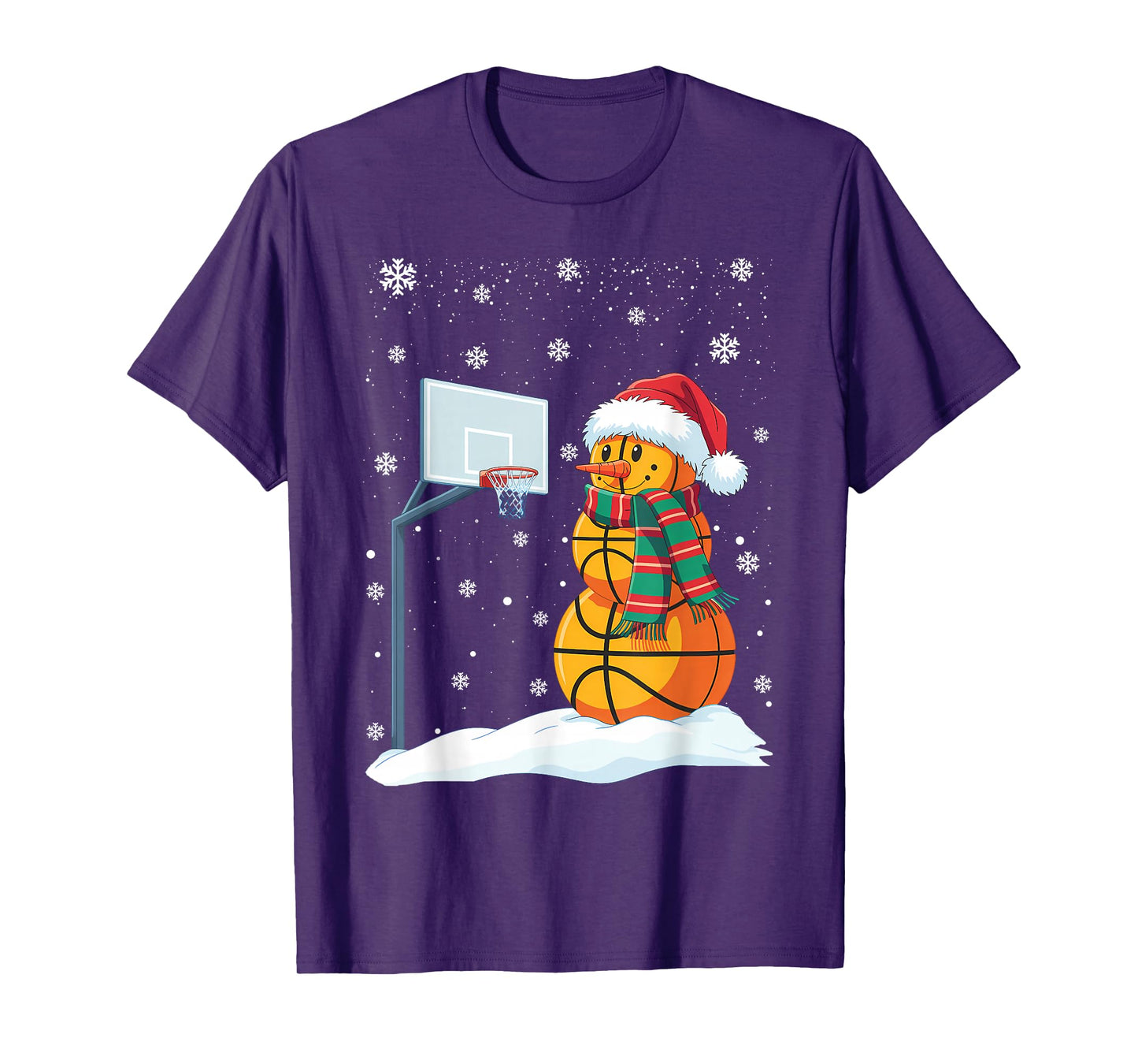 Basketball Snowman Santa Claus Christmas Hat Funny Baller T-Shirt
