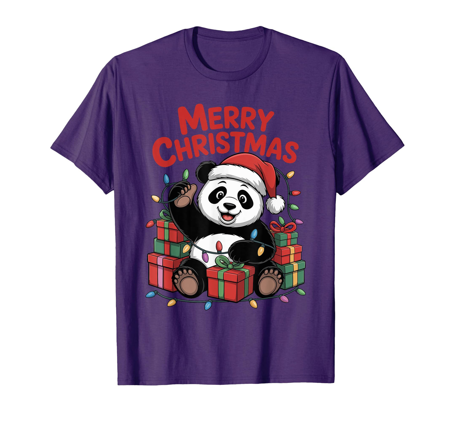 Funny Panda Santa Hat Animals Lovers Ugly Christmas Pajamas T-Shirt