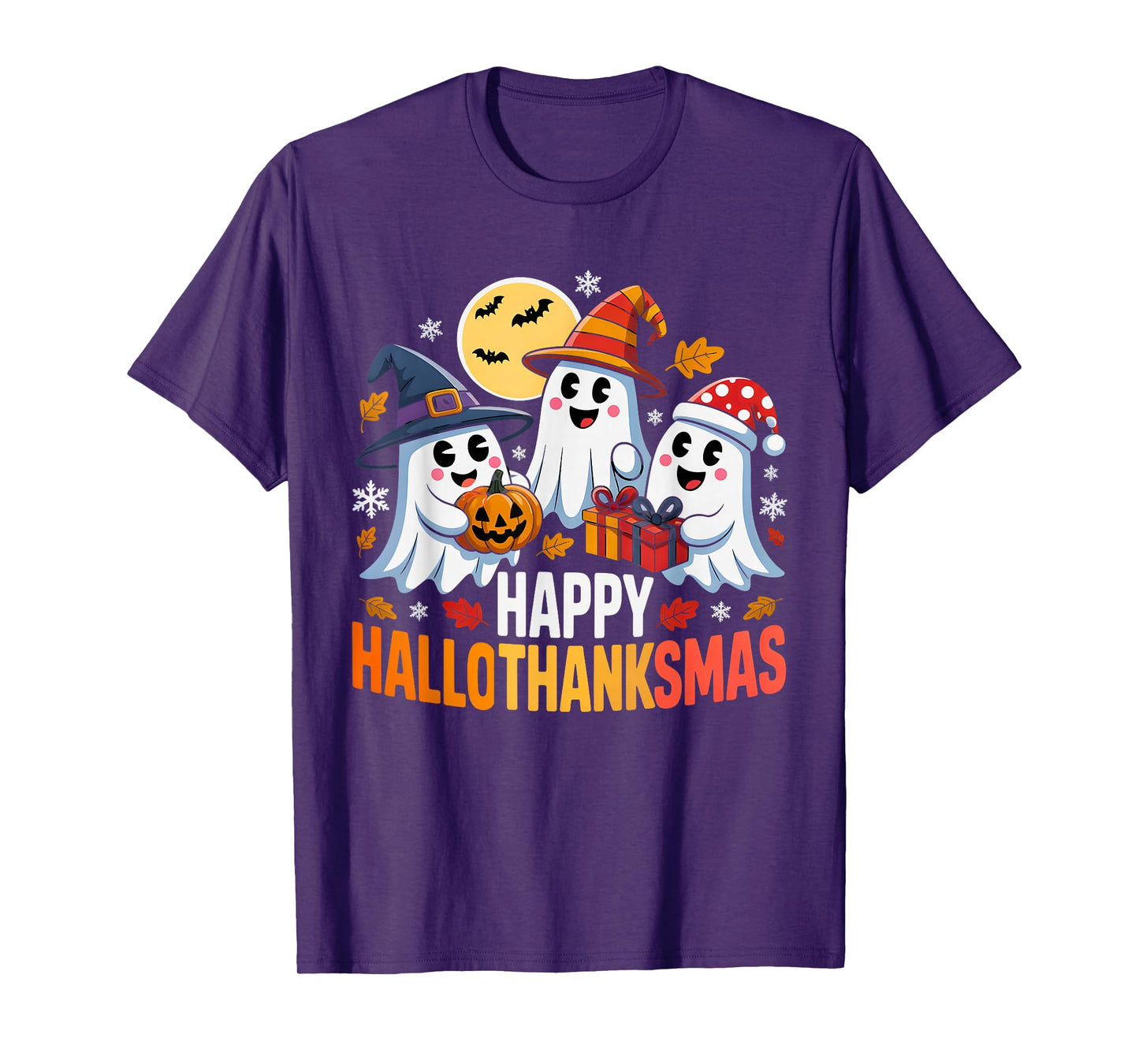 Happy Hallothanksmas Ghost Lover Halloween Merry Christmas T-Shirt