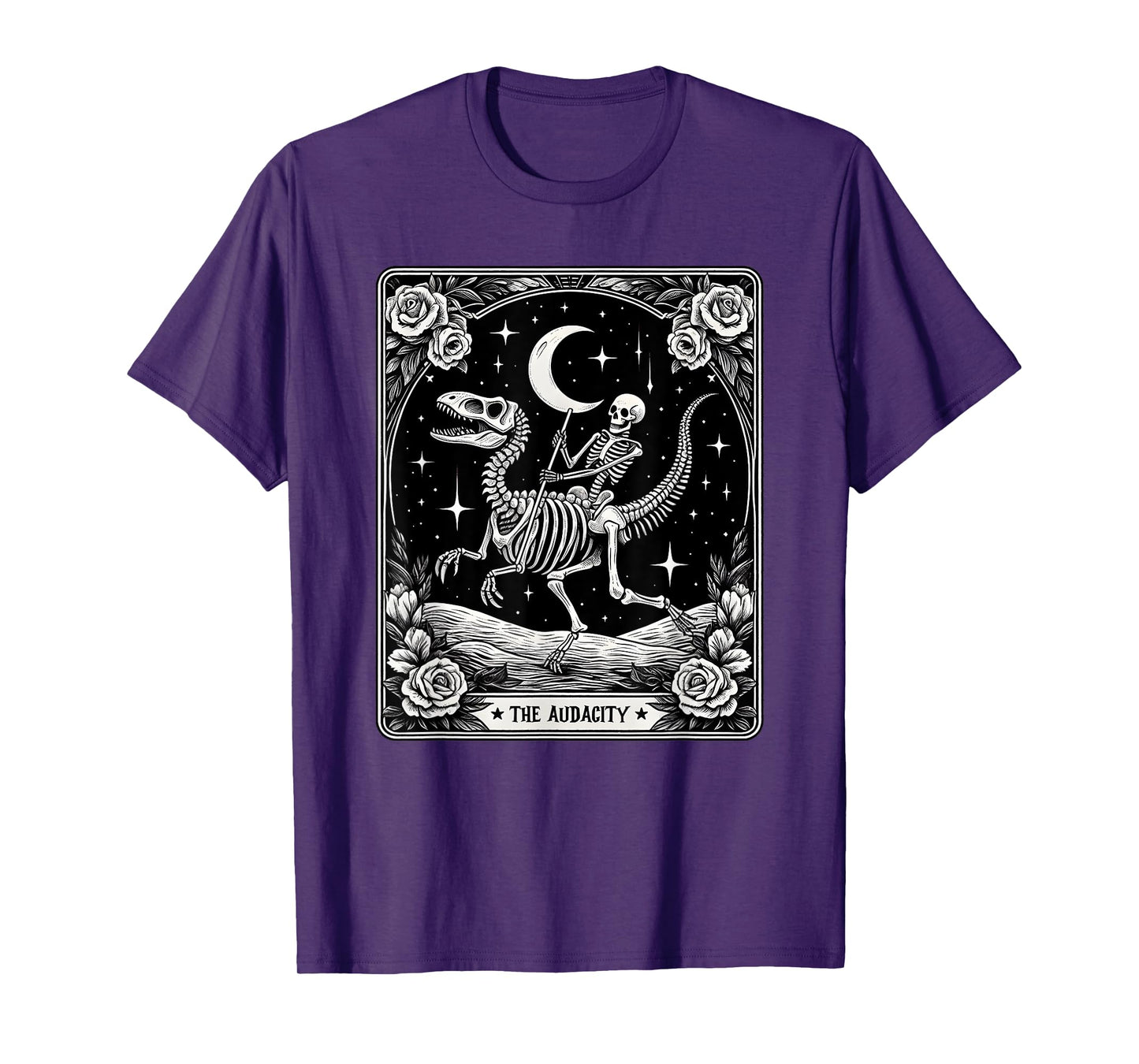 The Audacity Skeleton Riding Dinosaur Tarot Card Halloween T-Shirt