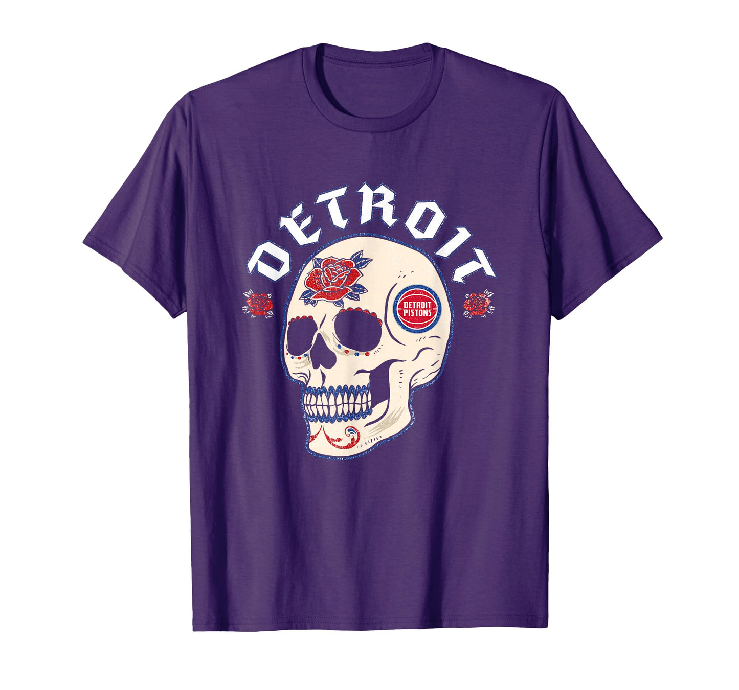 NBA Detroit Pistons Halloween Floral Skull T-Shirt