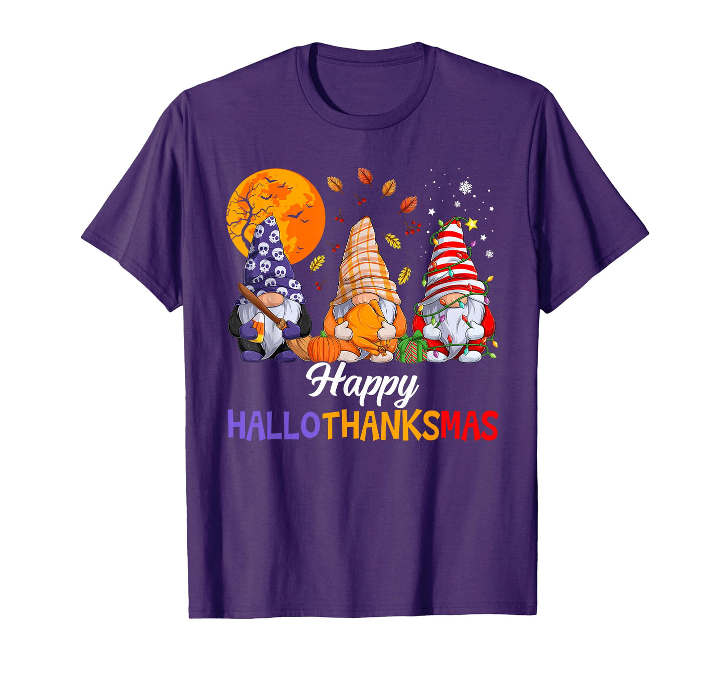 Happy Hallothanksmas Gnomes Lover Halloween Merry Christmas T-Shirt