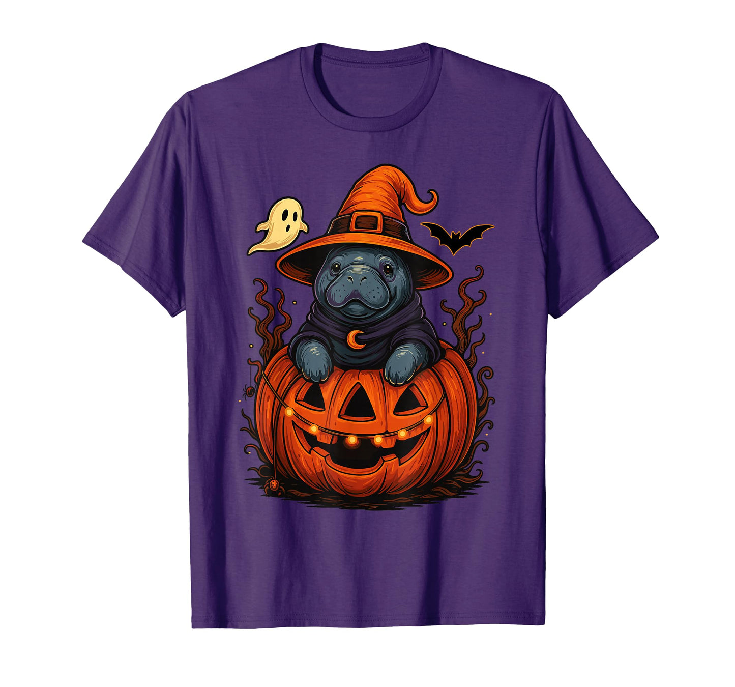 Manatee Witch Hat Pumpkin Halloween Spooky Season T-Shirt