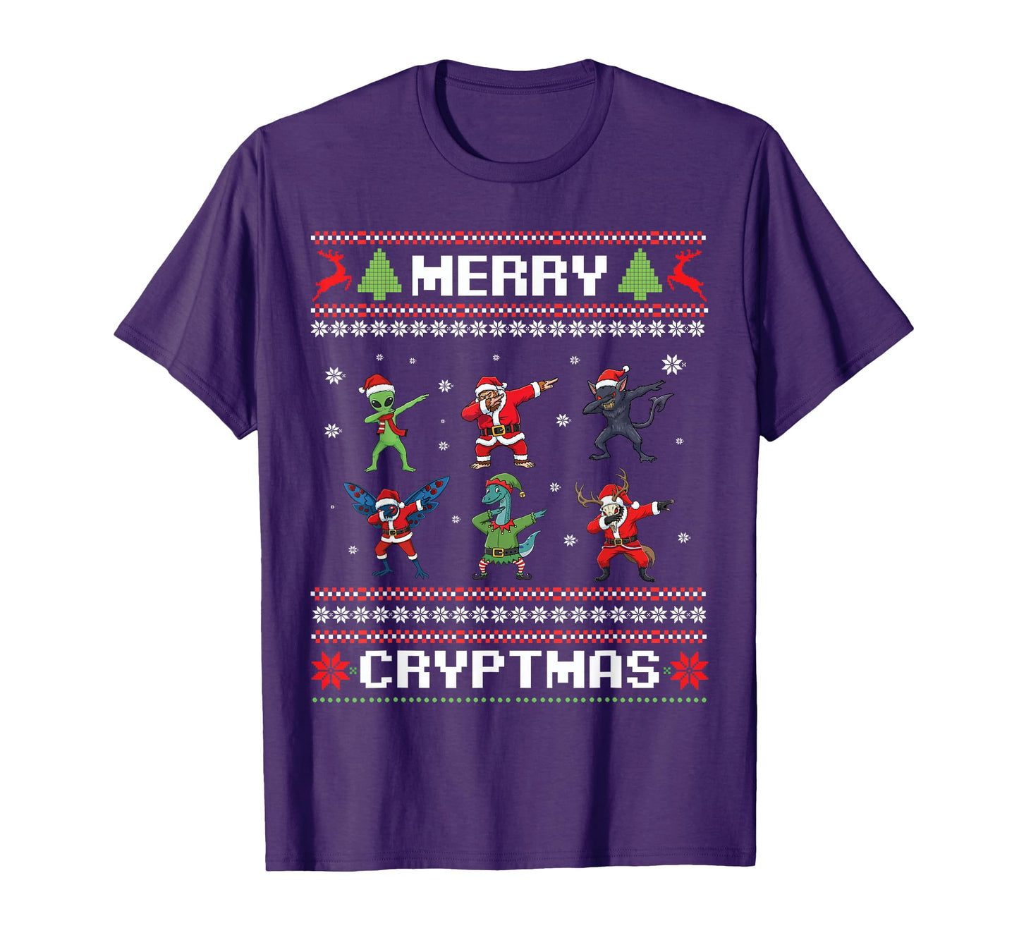 Merry Cryptmas Dabbing Cryptid Monsters Funny Ugly Christmas T-Shirt