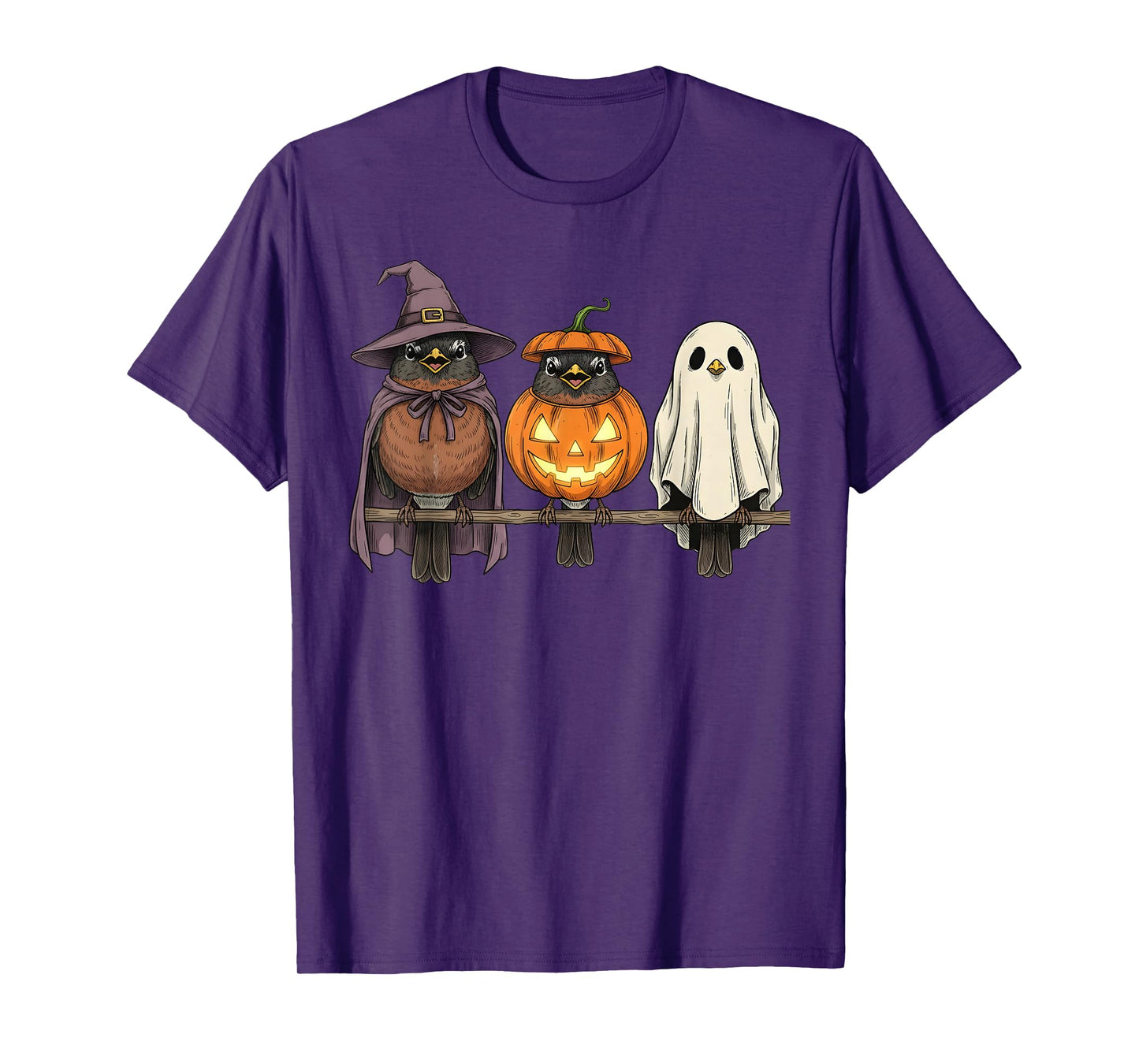 Spooky Ghost American Robin Bird Lover Pumpkin Halloween T-Shirt