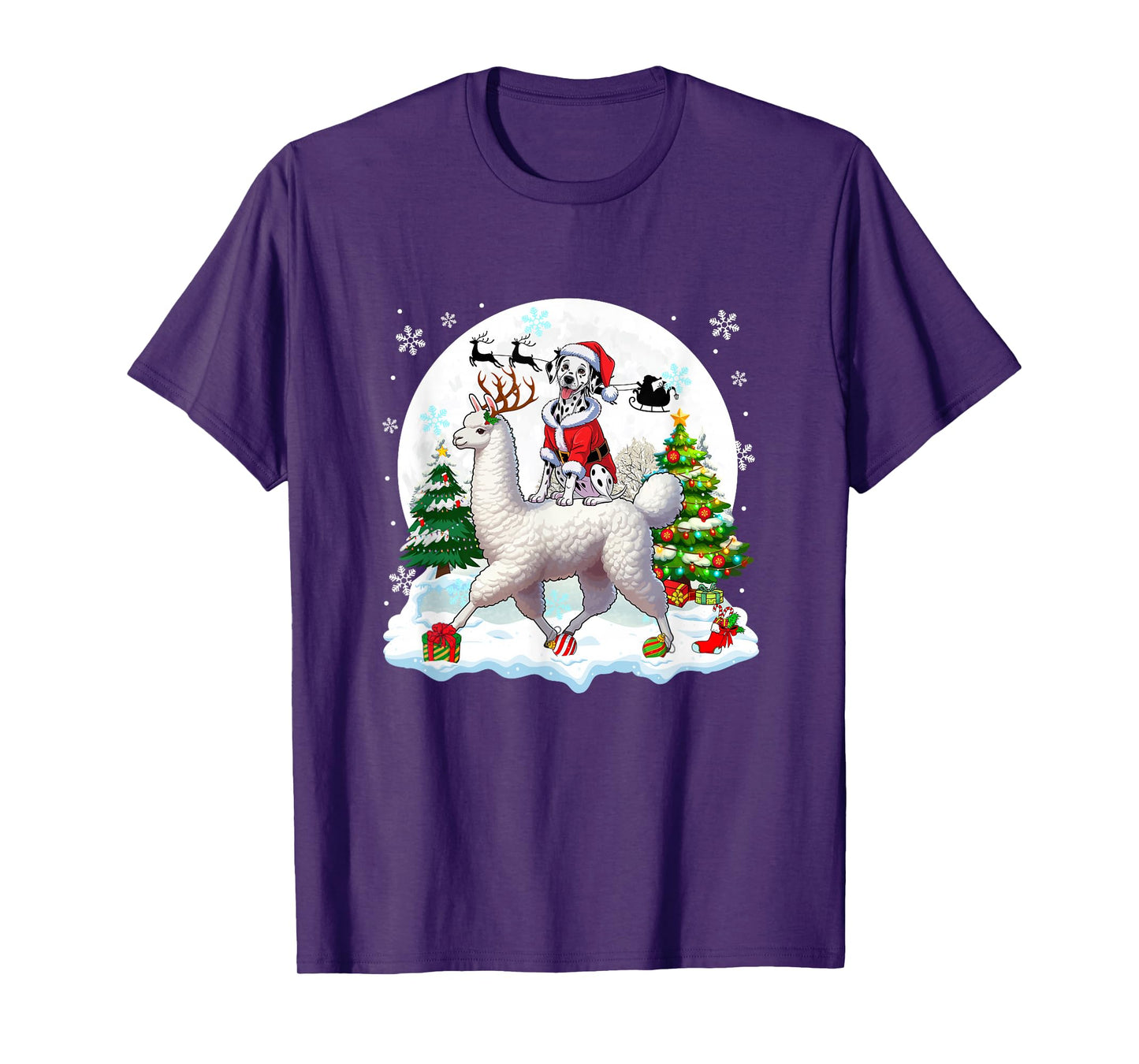 Santa Dalmatian Riding Llama Reindeer Christmas Owner Kids T-Shirt