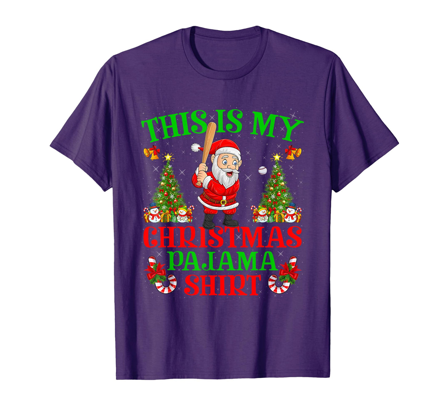 This is My Christmas Pajamas Funny Santa Playing Baseball T-Shirt