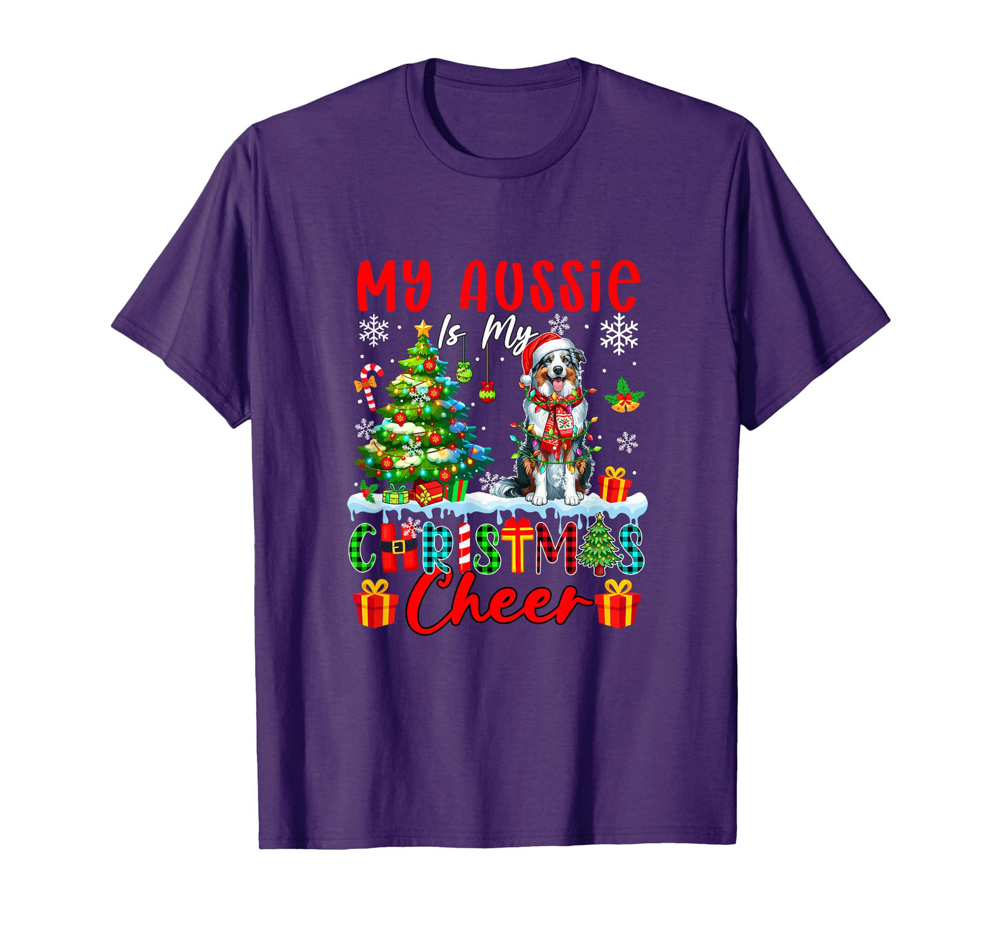 My Aussie is My Xmas Cheer Funny Santa Dog Owner Kids T-Shirt