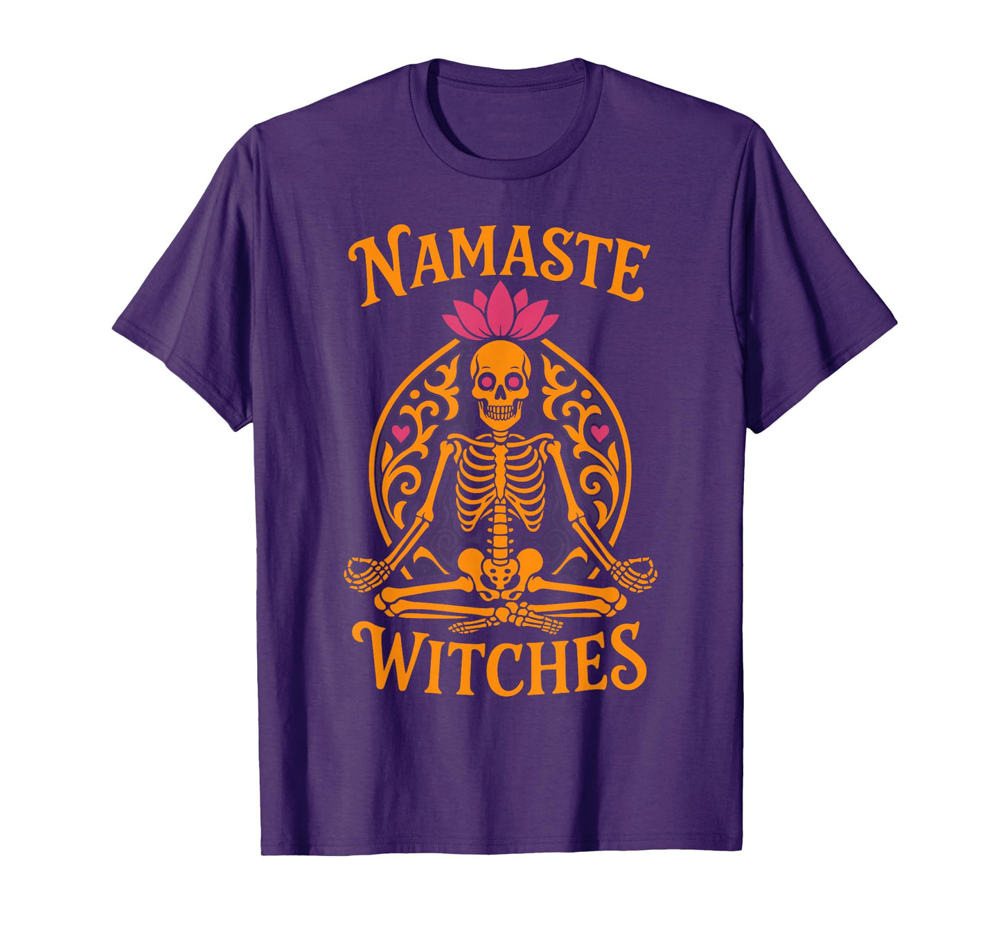 Namaste Witches Halloween Yoga Men Women Retro Skeleton T-Shirt