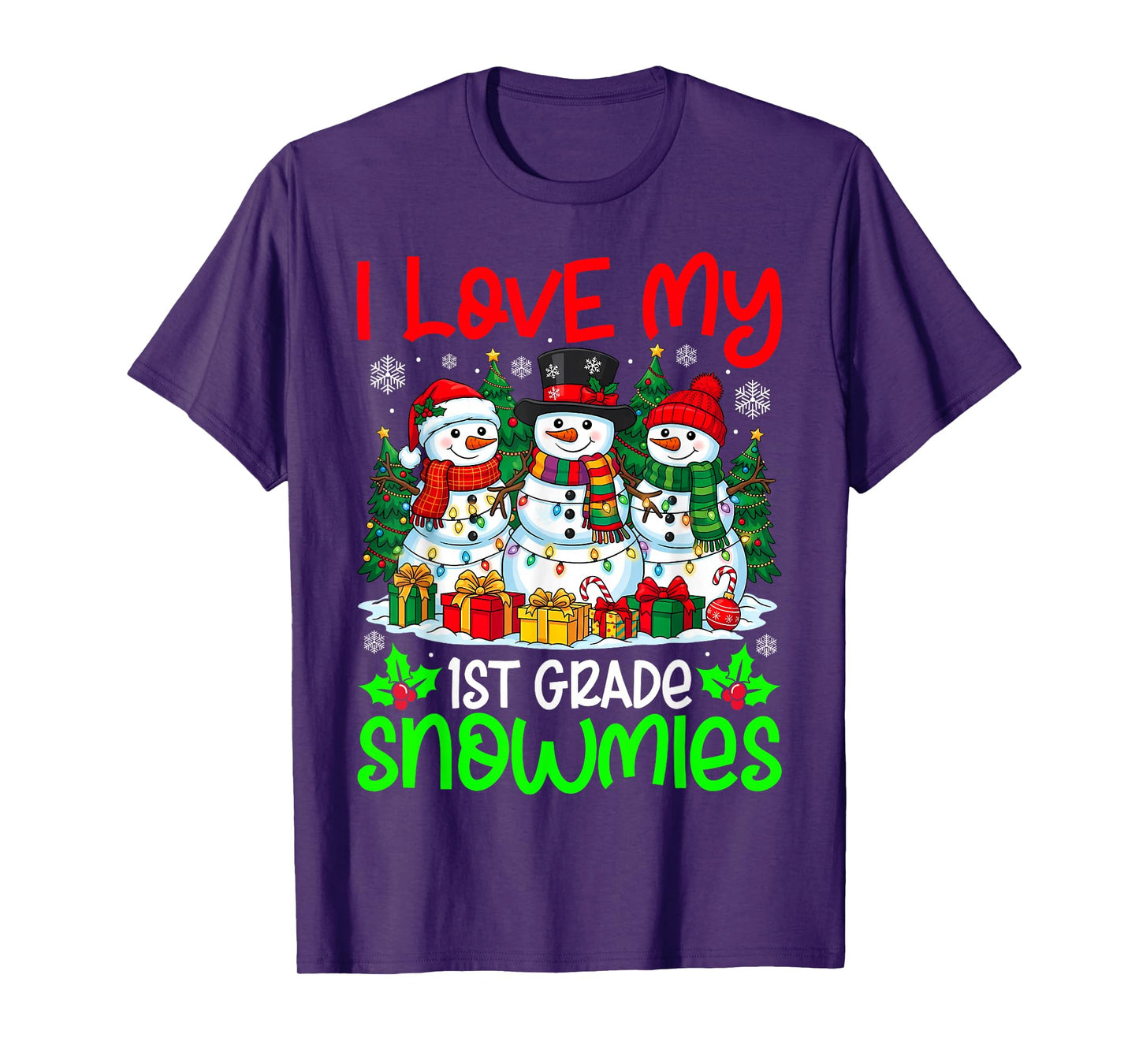 I Love My 1st Grade Snowmies Christmas Teacher Students Xmas T-Shirt