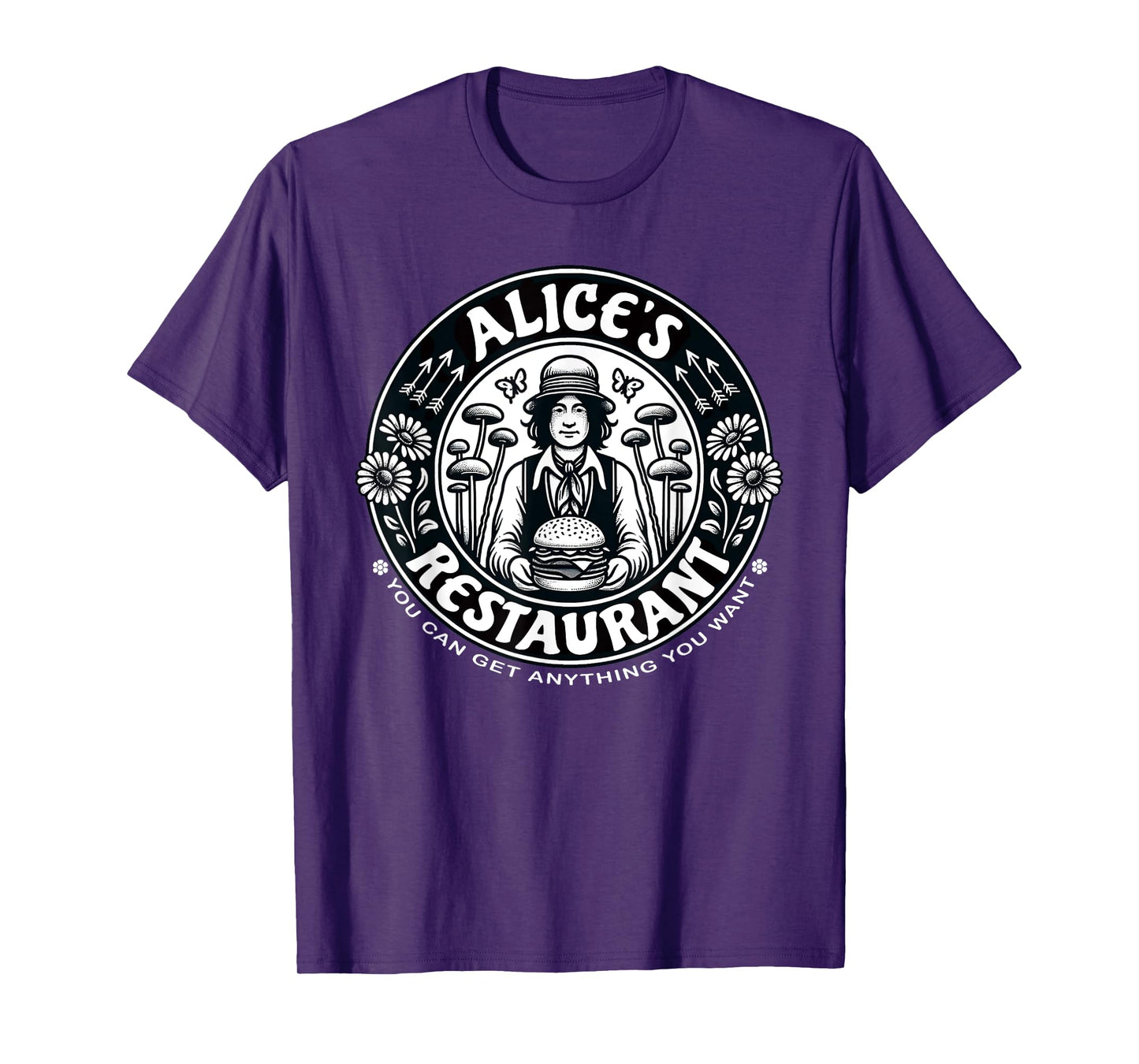 Alice's Restaurant Mushroom Hamburger Man Graphic T-Shirt