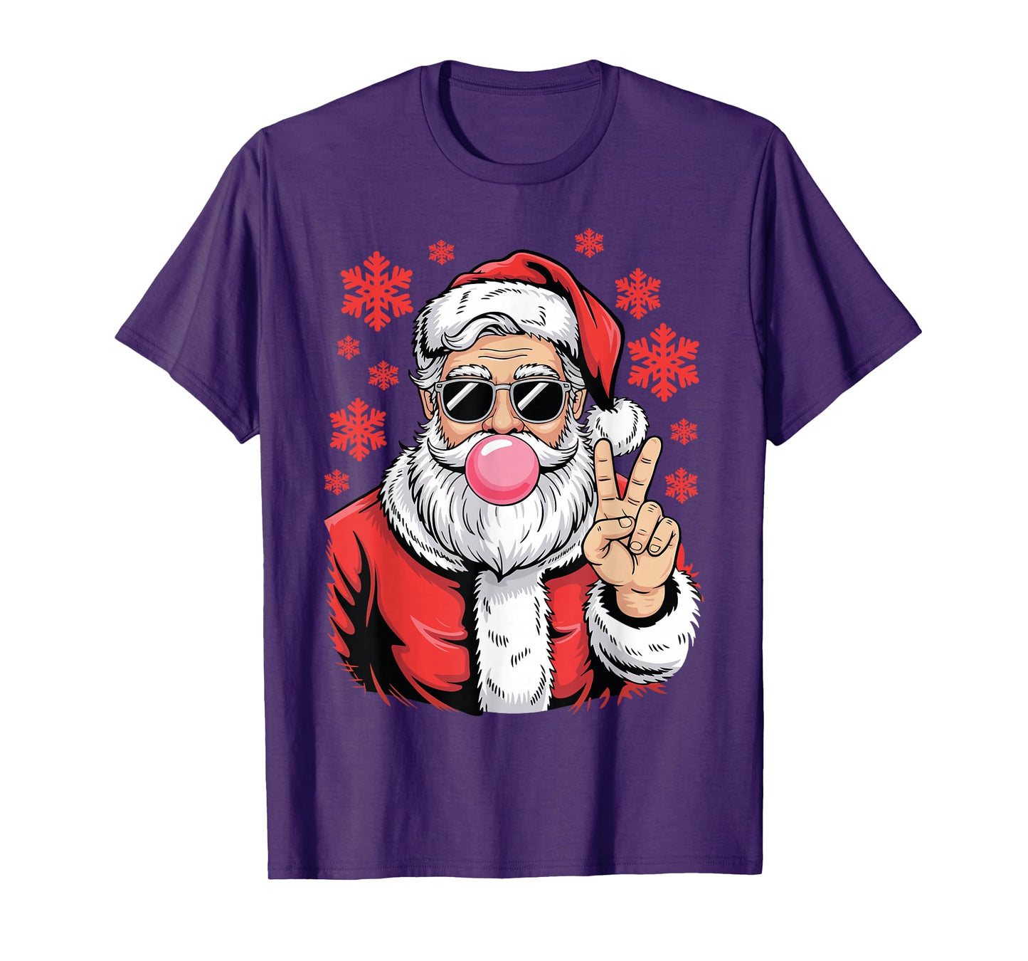 Christmas Peace Sign Hand Santa Claus Pink Bubble Gum Xmas T-Shirt