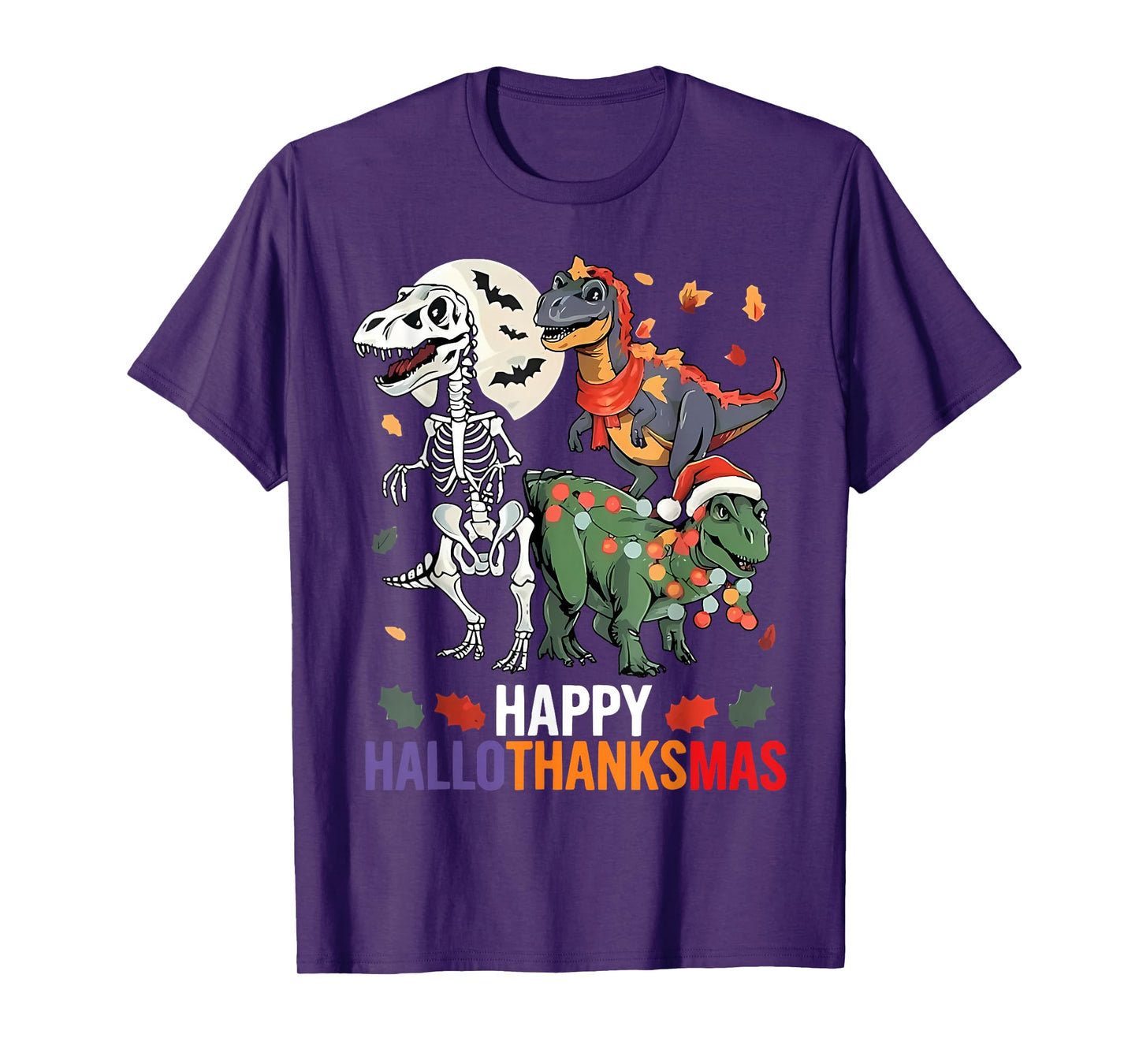 Hallothanksmas Halloween Thanksgiving Christmas Dinosaur T-Shirt
