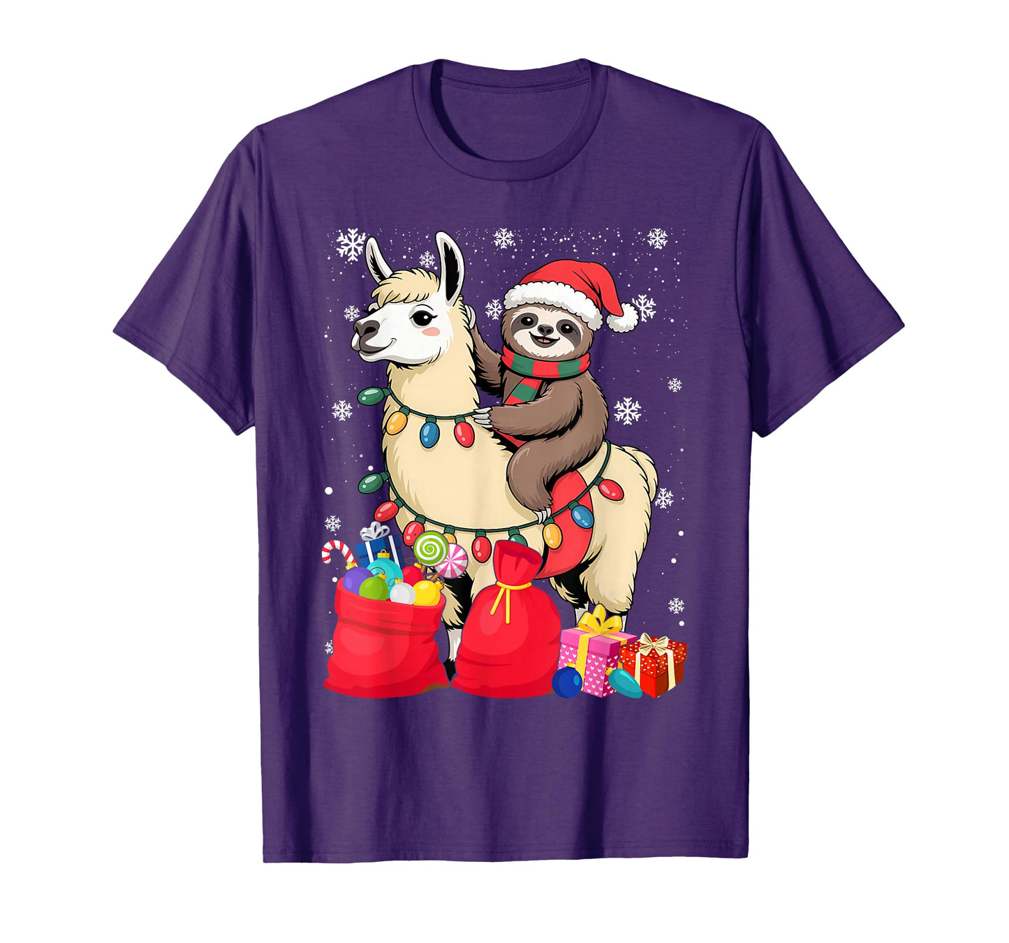 Funny Santa Llama Sloth Christmas Xmas Apparel T-Shirt