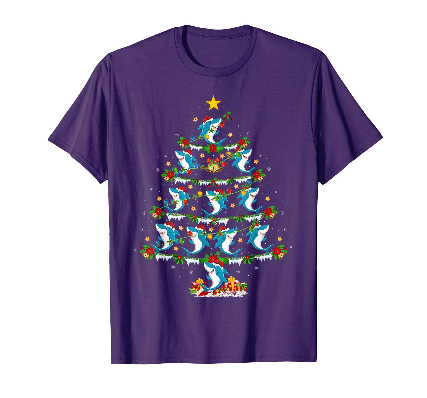 Shark Christmas Tree Lights Funny Sea Animal Shark Xmas T-Shirt