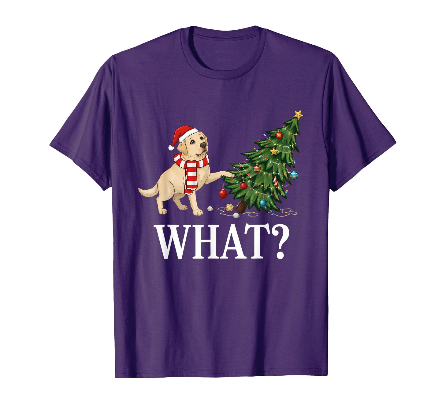 Labrador Dog Retriever Pushing Christmas Tree Over Dog What? T-Shirt