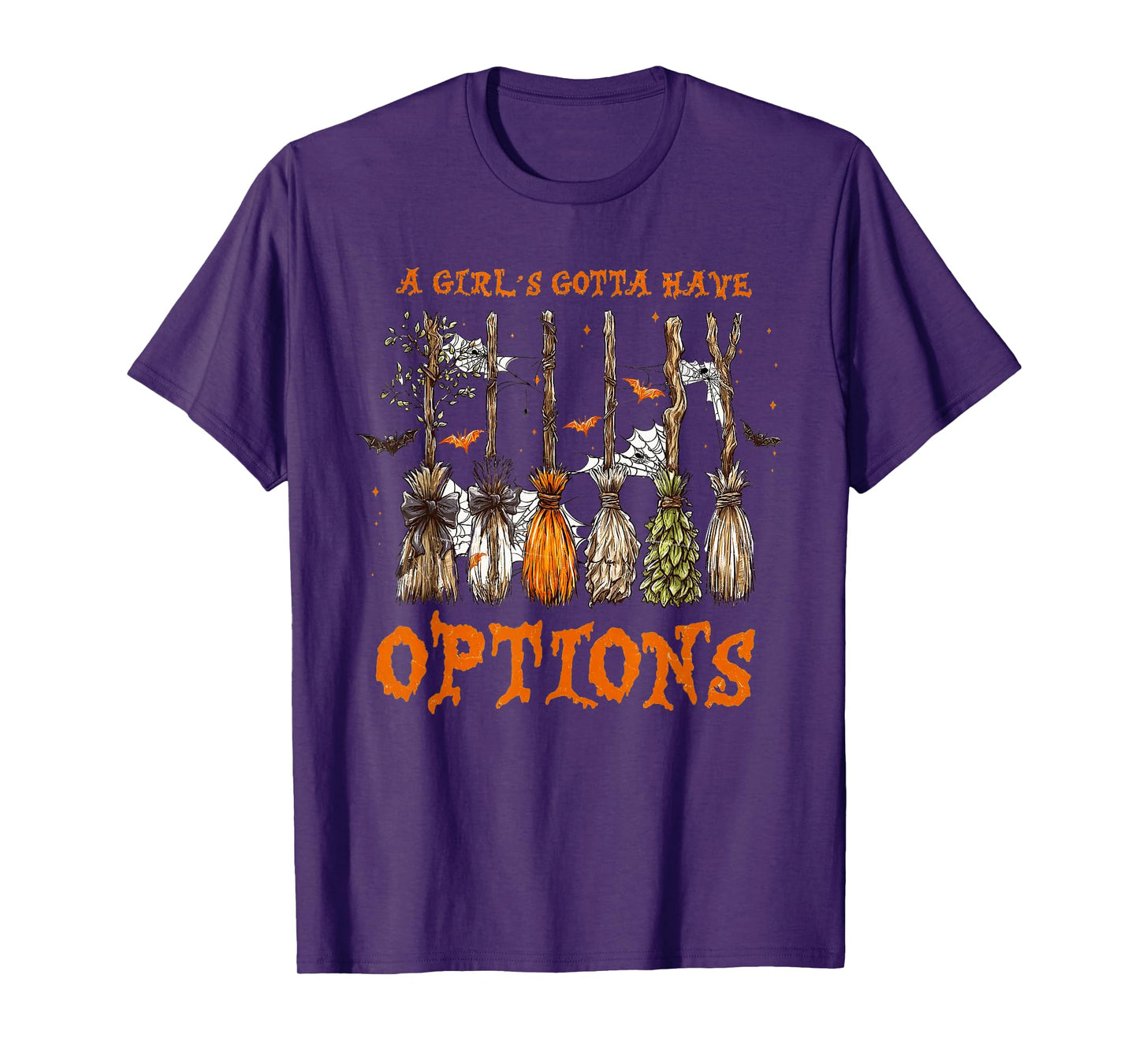 A Girl’s Gotta Have Options Retro Halloween Witch Brooms Bow T-Shirt