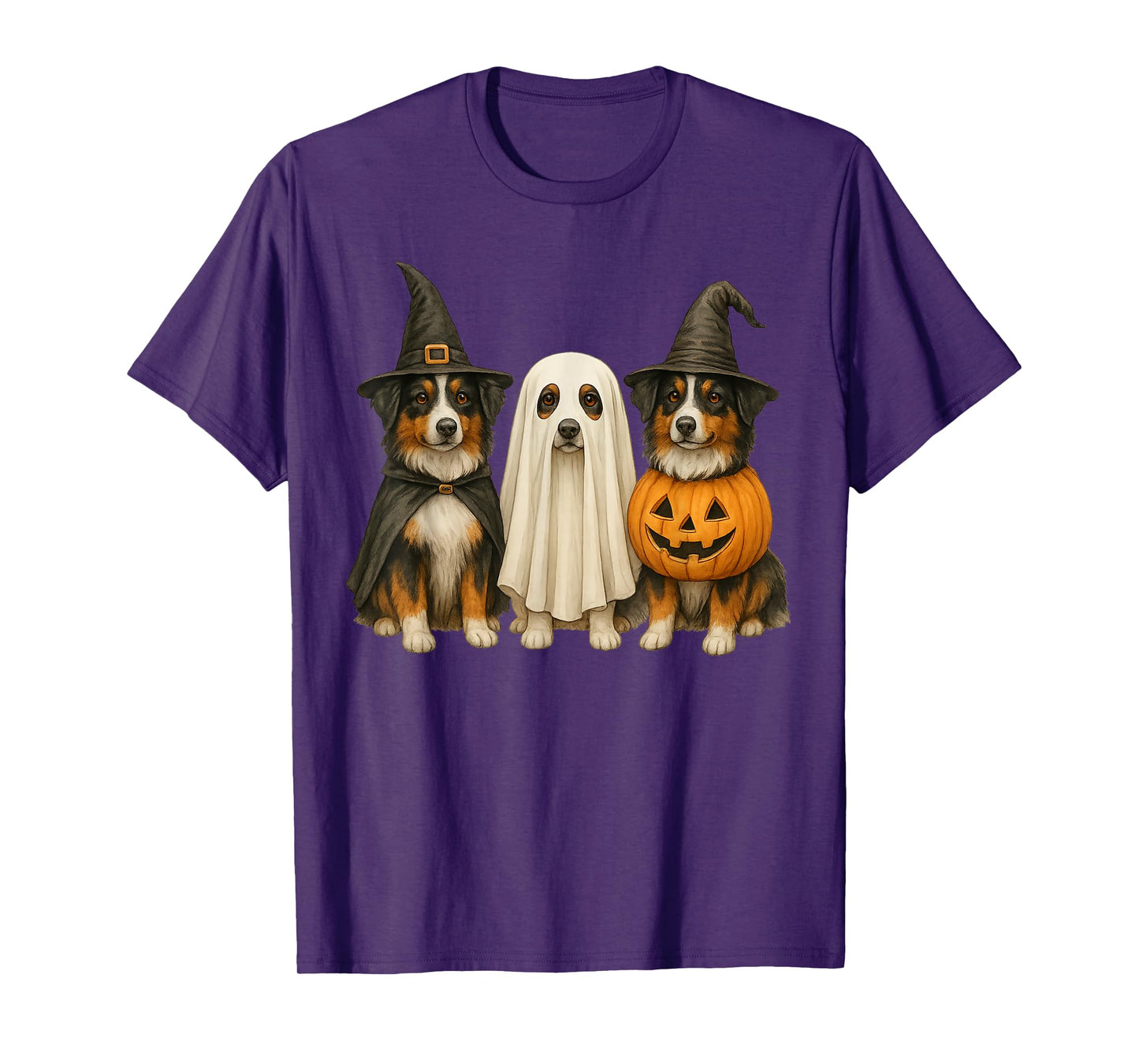Australian Shepherd Halloween Dog Witch Ghost Pumpkin T-Shirt