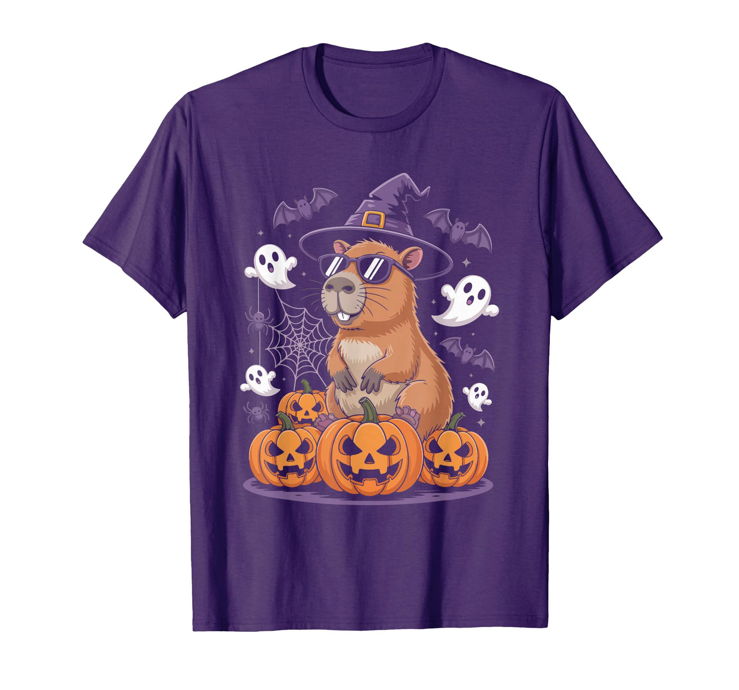 Capybara Witch Hat Halloween Pumpkins T-Shirt