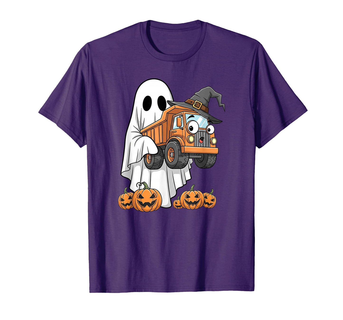 Funny Ghost Dump Truck Pumpkin Halloween Kids Mens Womens T-Shirt