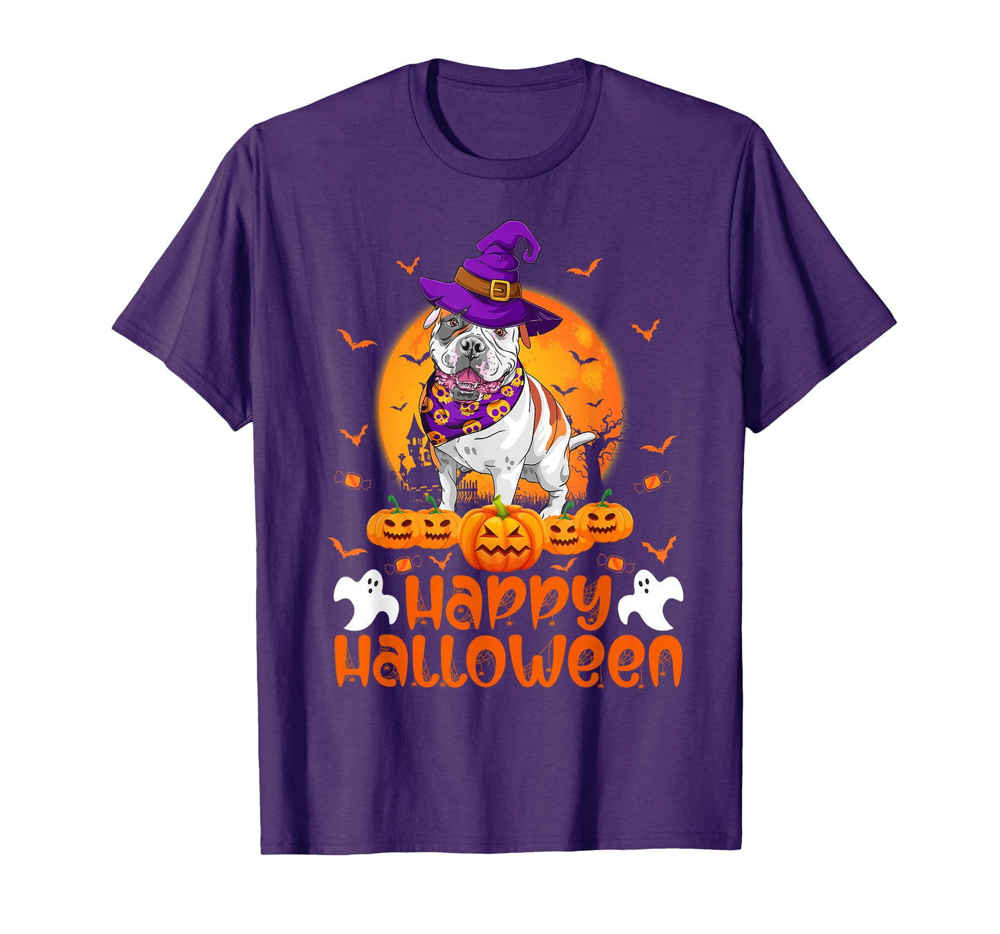 Vintage Pumpkin American Bulldog Witch Dog Funny Halloween T-Shirt