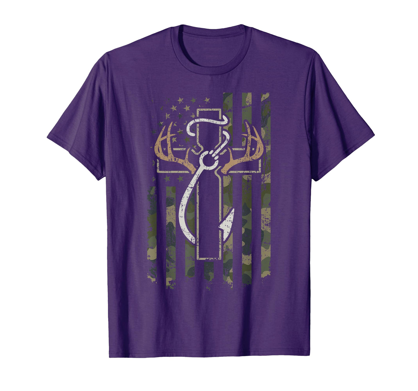 Hunting Fishing Faith - Christian Hunter Fisherman Camo USA T-Shirt