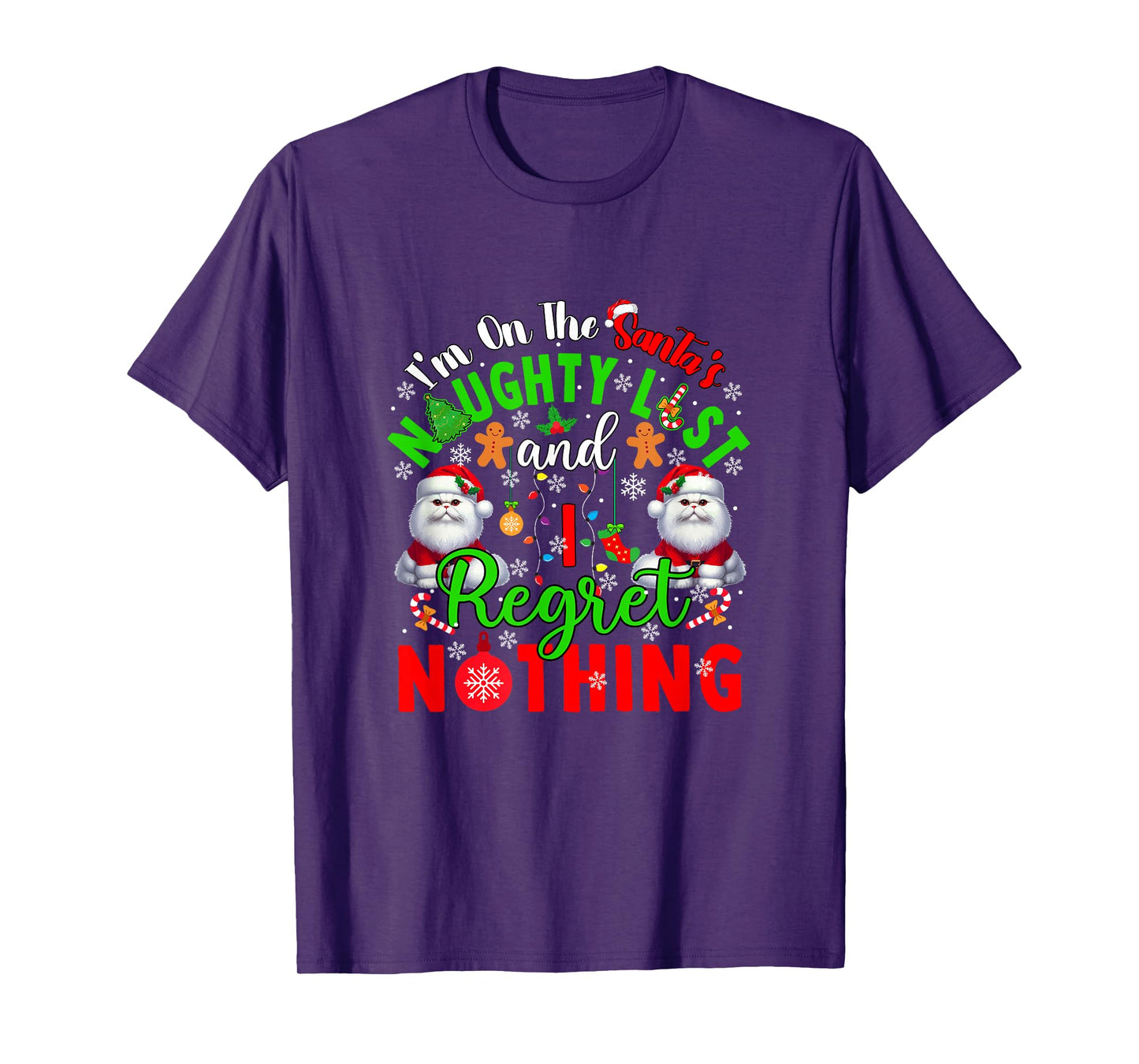 On Santa's Xmas Naughty List Regret Nothing Santa Cats T-Shirt