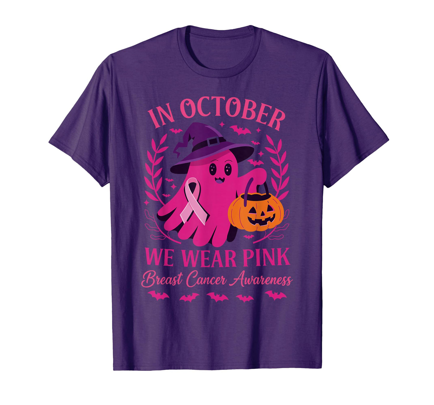 in October We Wear Pink Women Halloween Breast Cancer T-Shirt