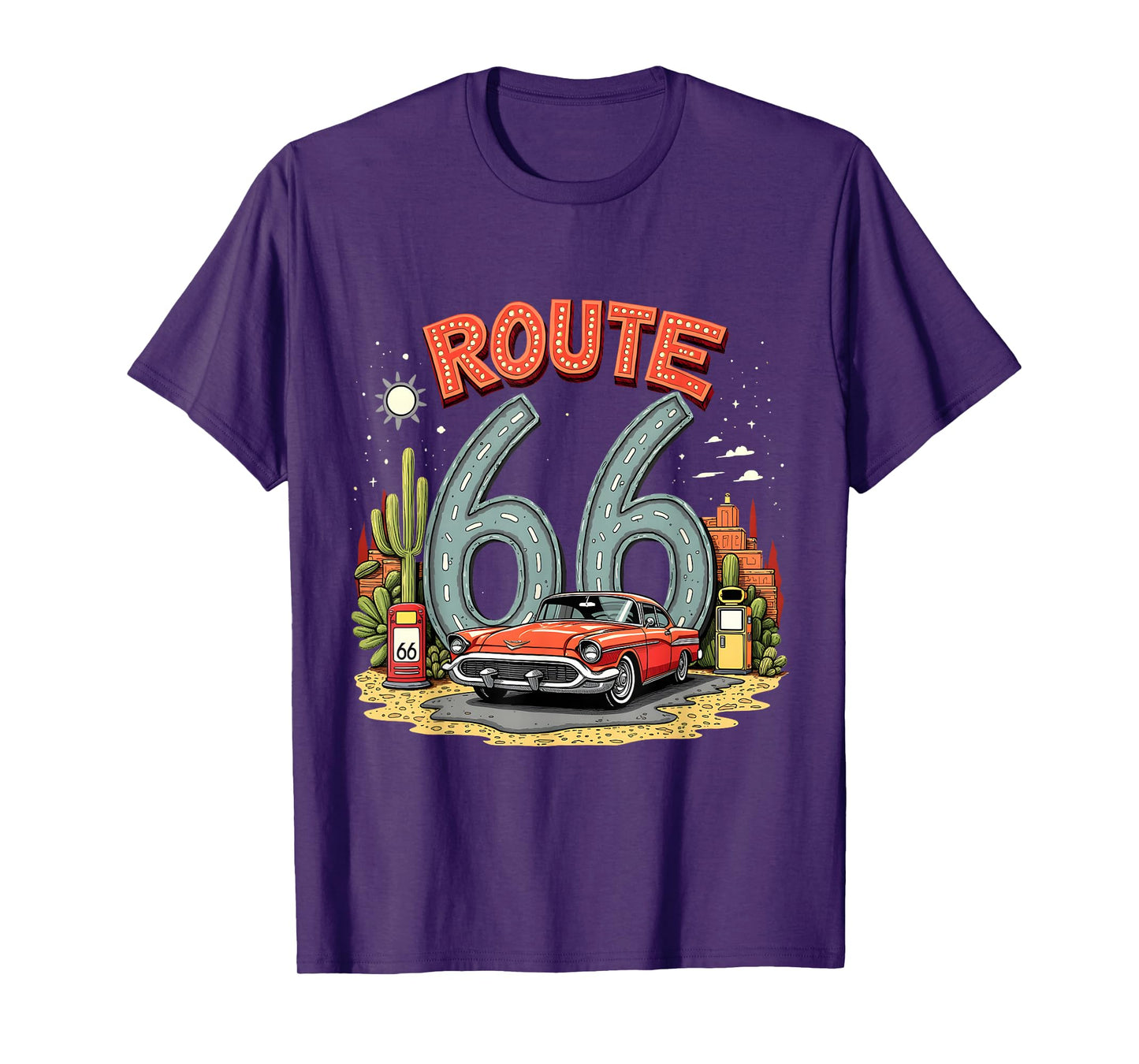 Desert Road Trip Route 66 Design with Classic Red Car T-Shirt