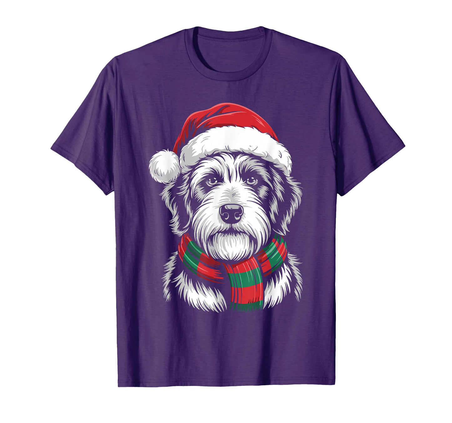 Bearded Collie Dog Xmas Santa Hat Scarf Christmas Costume T-Shirt