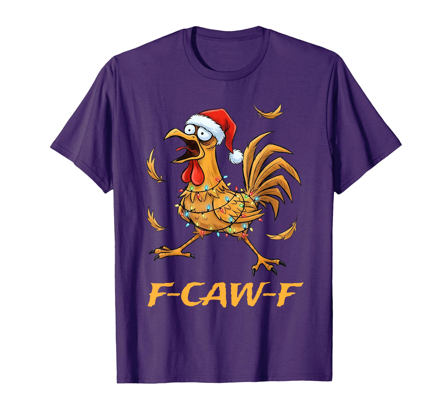 F-Caw-F Rooster with Santa hat Wrapped in Christmas Lights T-Shirt