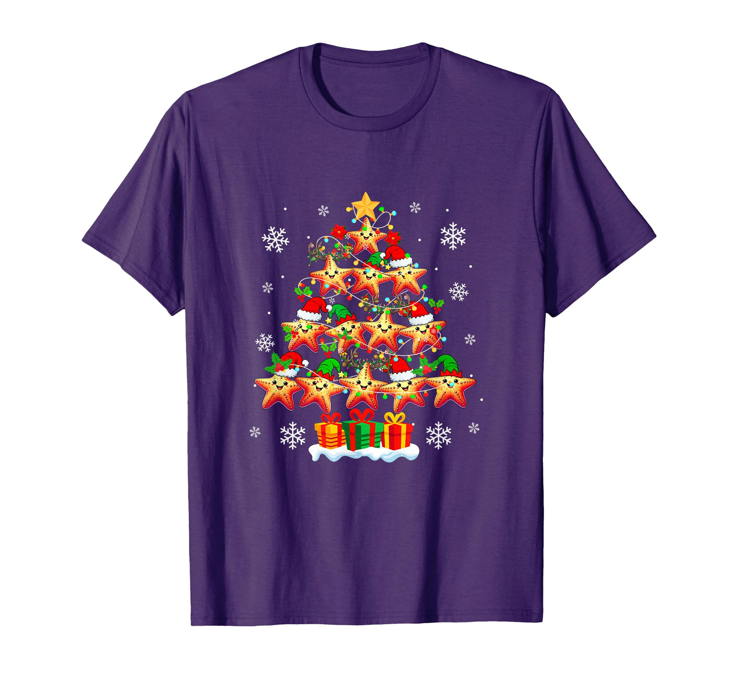 Group Santa Starfishes Colorful Xmas Tree Sea Animal Lover T-Shirt
