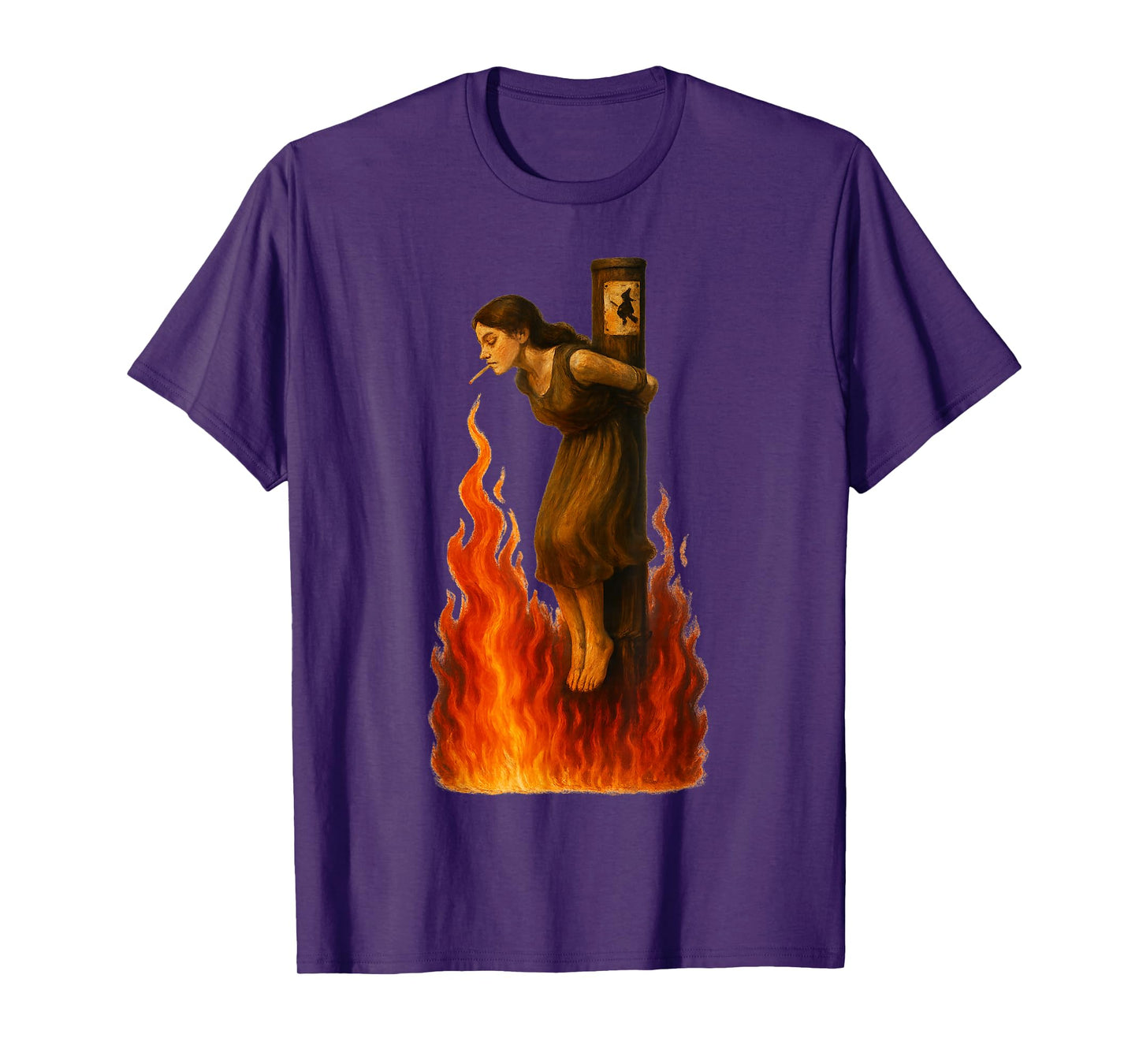 Dark Humor Feminist Witch Lighting Cigarette with Flames T-Shirt