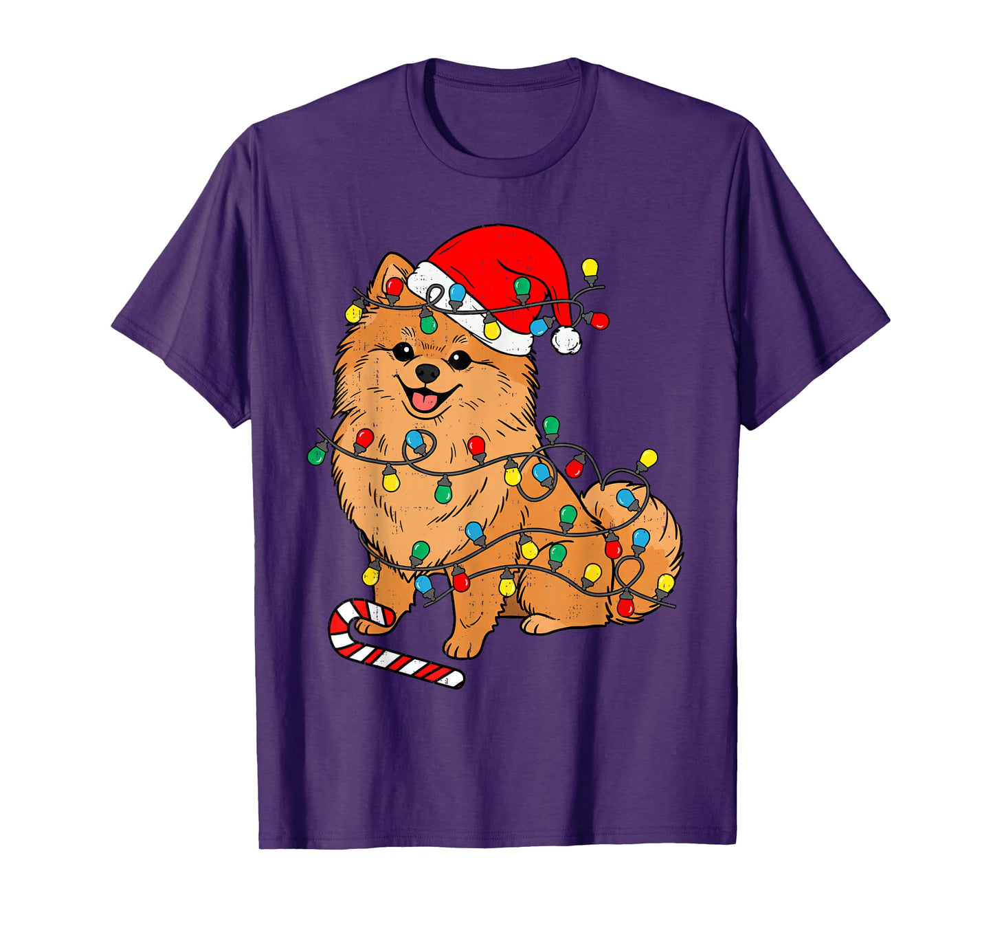 Pomeranian Dog Christmas Lights Santa Xmas Pet Dog Lover T-Shirt