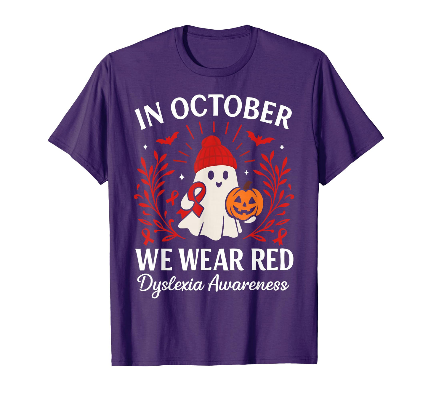 in October We Wear Red Dyslexia Awareness Halloween Ghost T-Shirt