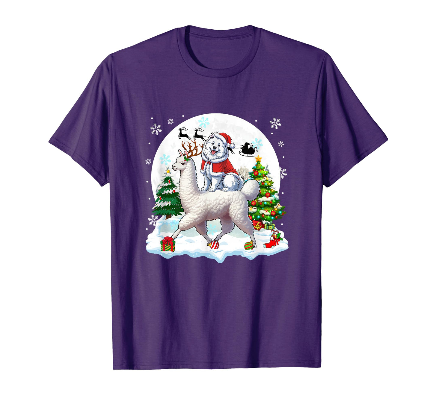 Santa Samoyed Riding Llama Reindeer Christmas Owner Kids T-Shirt