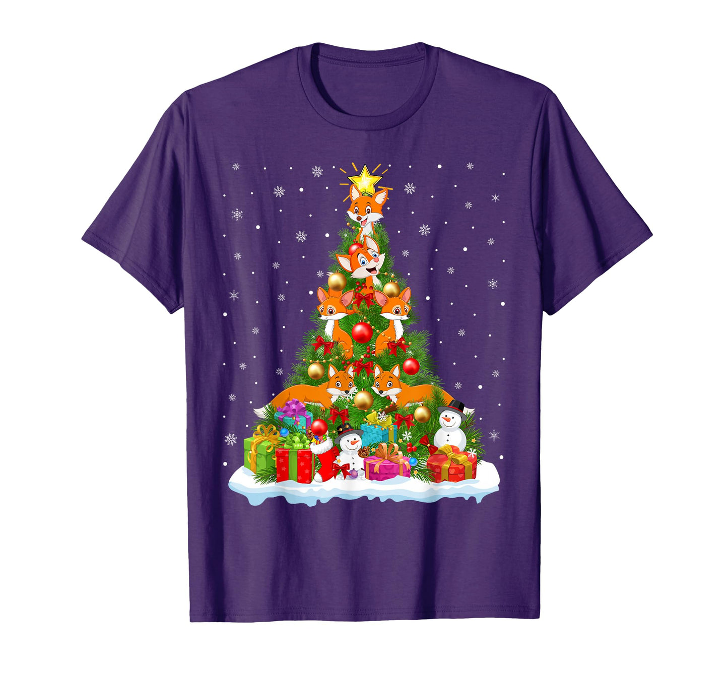 Cute Fox Christmas Tree Holiday Decor Funny Xmas Lights T-Shirt