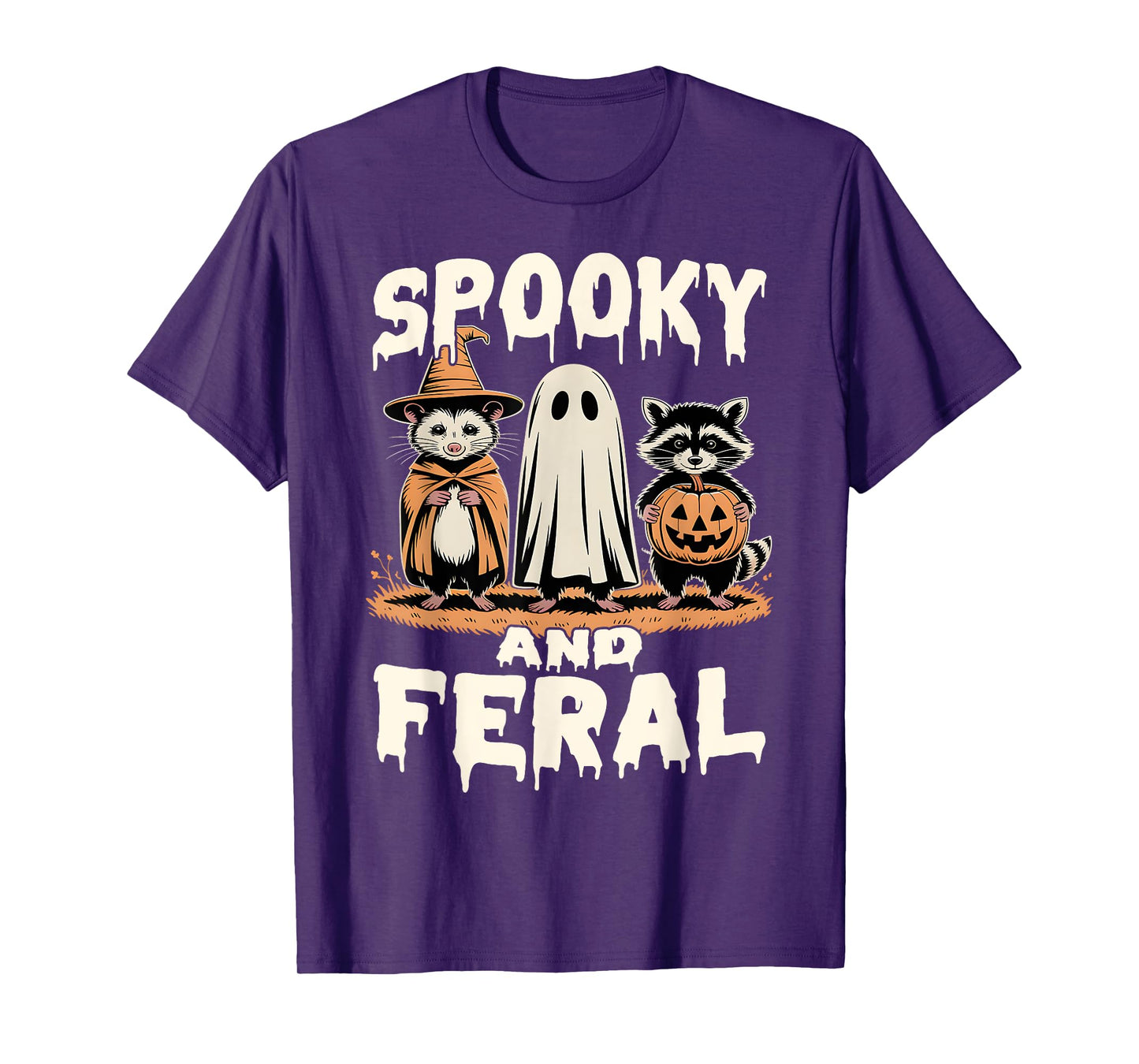 Funny Raccoon Opossum Halloween Ghost Boo Spooky and Feral T-Shirt